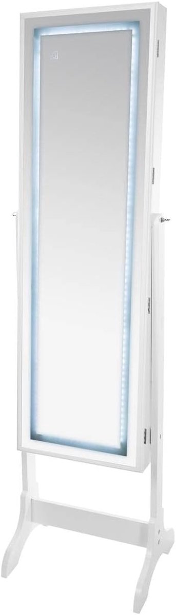 Sieradenkast met Spiegel - Juwelenkast Spiegelkast - Sieraden Opbergen - Geïntegreerde LED-verlichting - 155 cm Hoog - Wit