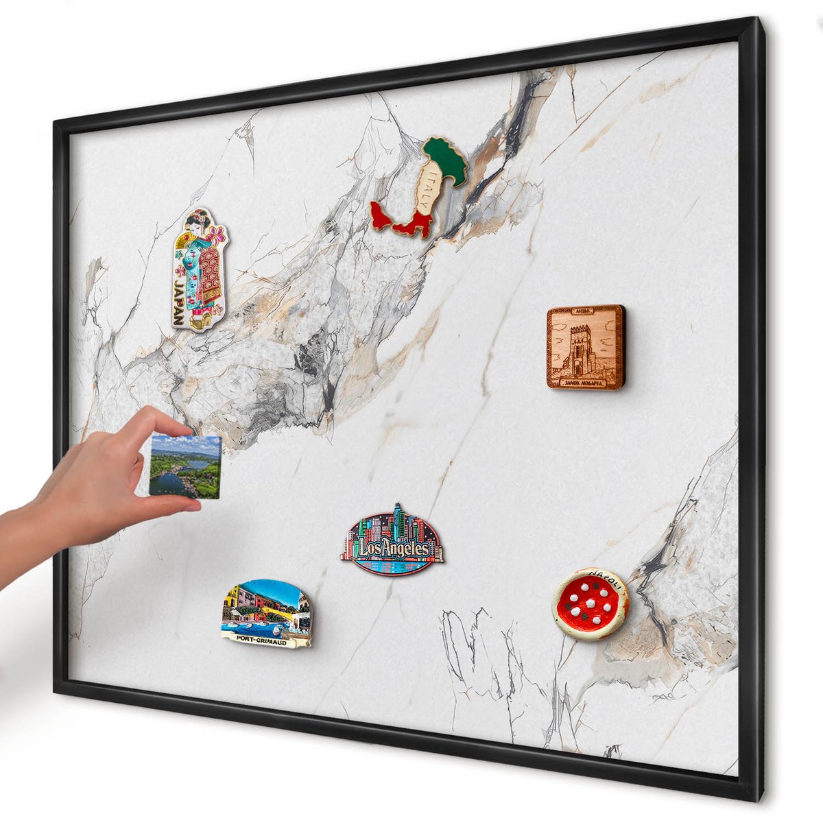Artprintcave Wit Magneetbord mit Zwart Frame - 80x60 cm - Marmereffect Wandbord Magnetisch - Minimalist Magneetbord Voor Keuken - Texturen