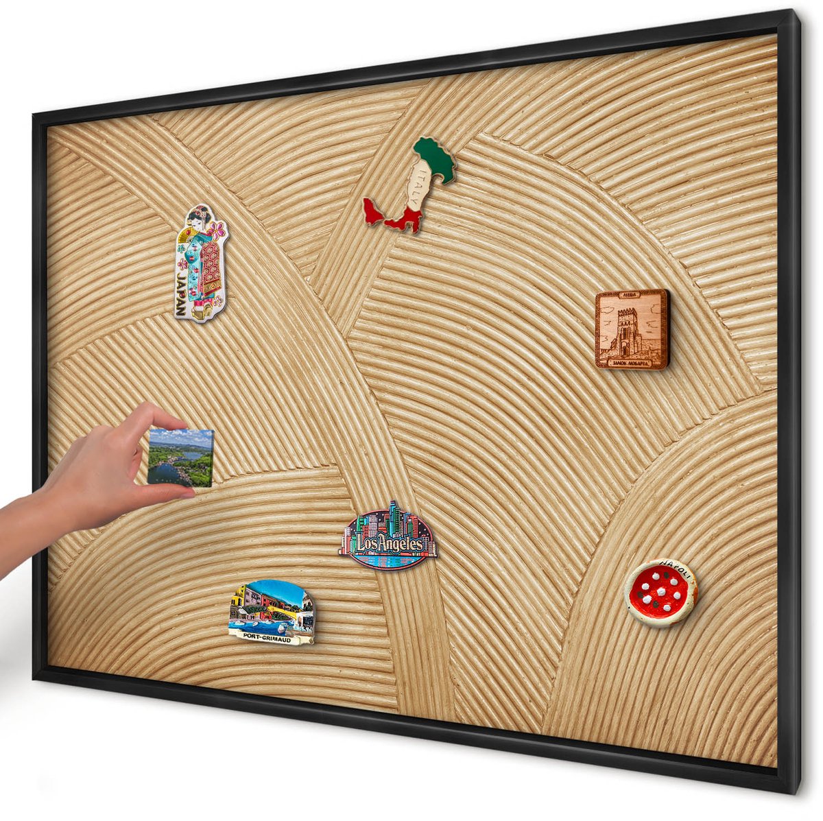 Artprintcave Beige Magneetbord mit Zwart Frame - 100x70 cm - Structurele Lijnen Magneetbord Voor Foto's - Minimalist Magnetisch Bord Voor Magneten - Texturen