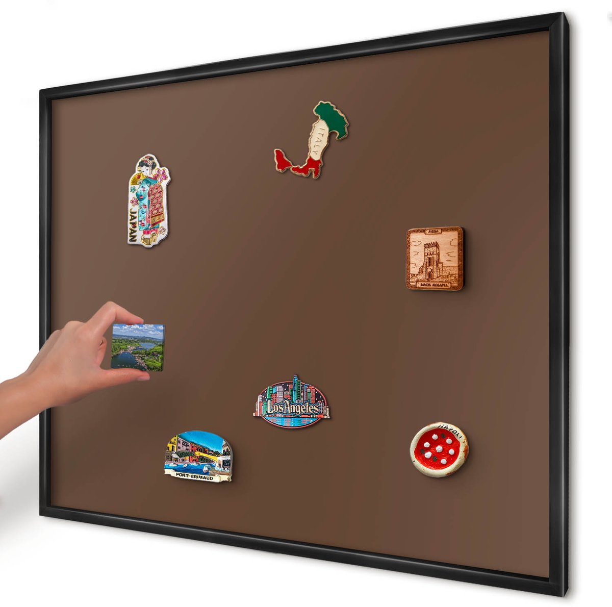 Artprintcave Bruin Magneetbord mit Zwart Frame - 80x60 cm - Kastanjebruin Memobord Keuken - Minimalist Magneet Bord mit Frame - Achtergronden En Patronen