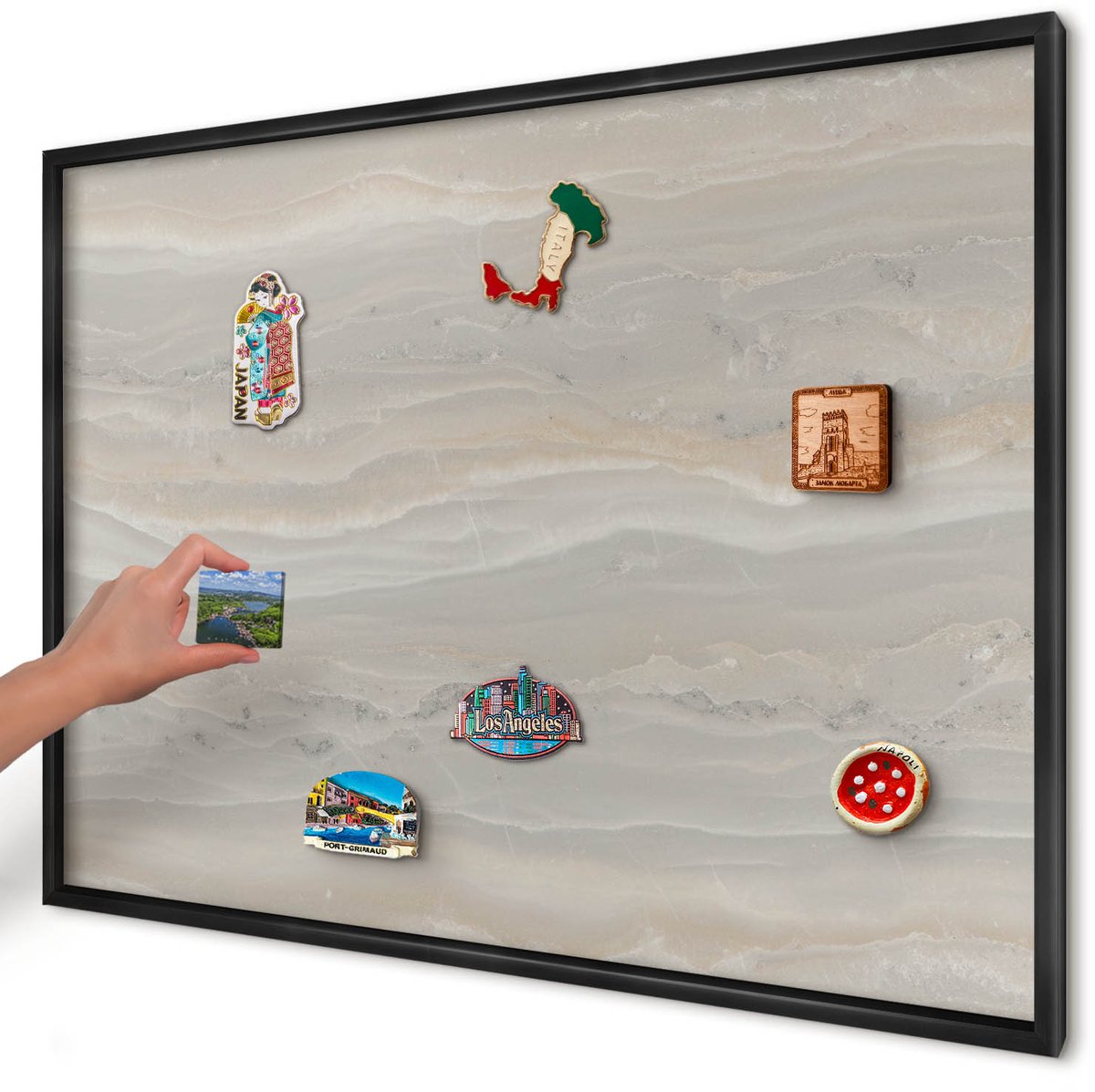 Artprintcave Grijs Magneetbord mit Zwart Frame - 100x70 cm - Marmertextuur Magnetisch Bord - Minimalist Wandbord Magnetisch - Texturen