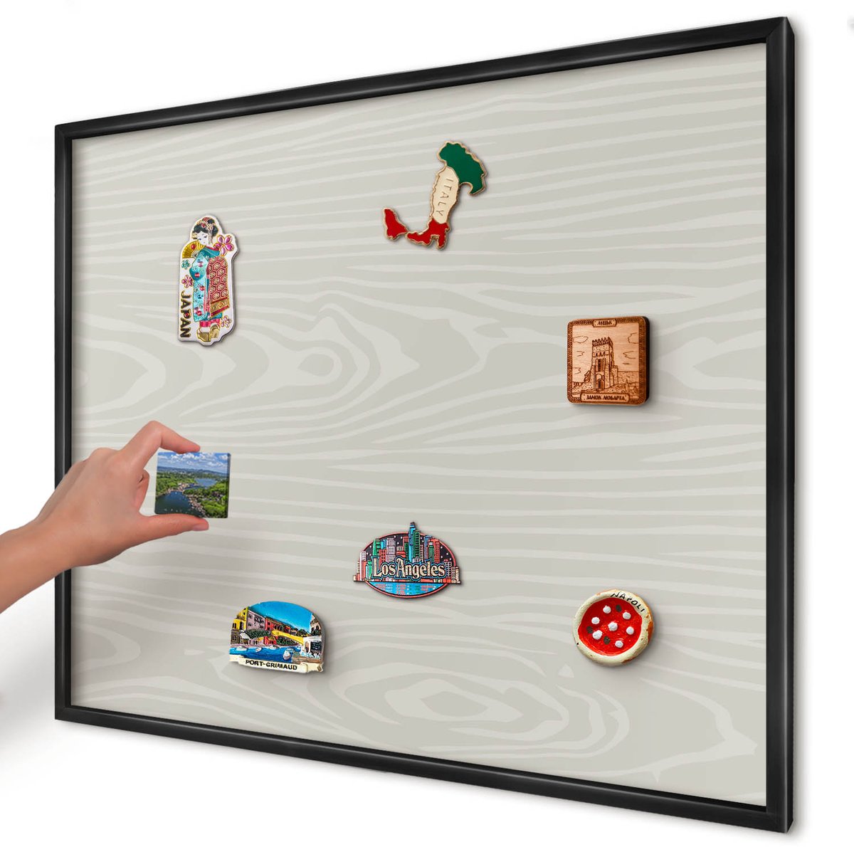 Artprintcave Grijs Magneetbord mit Zwart Frame - 80x60 cm - Houten Constructie Wandbord Magnetisch - Minimalist Memobord Keuken - Texturen