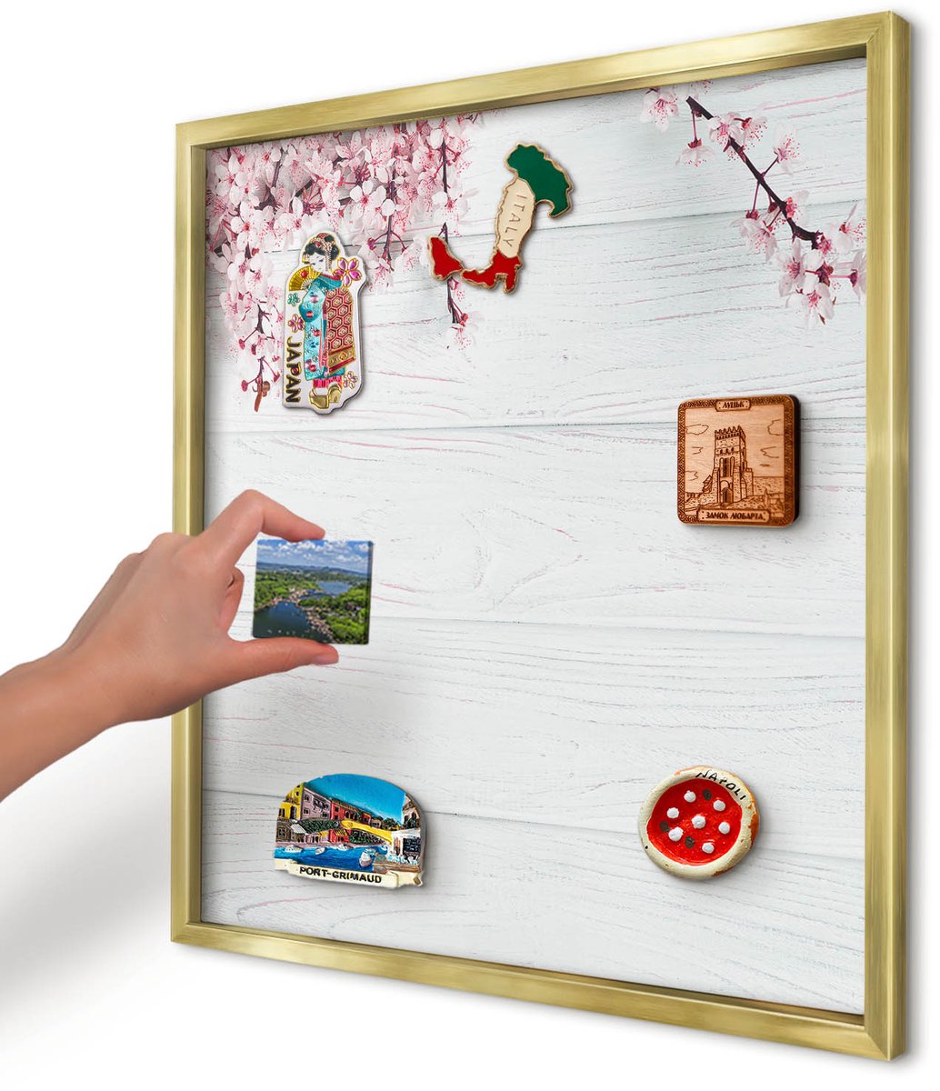 Artprintcave Wit Magneetbord mit Gouden Frame - 50x50 cm - Bloeiende Elegantie Magnetisch Bord Voor Magneten - Minimalist Magneet Bord mit Frame - Bloemen En Planten