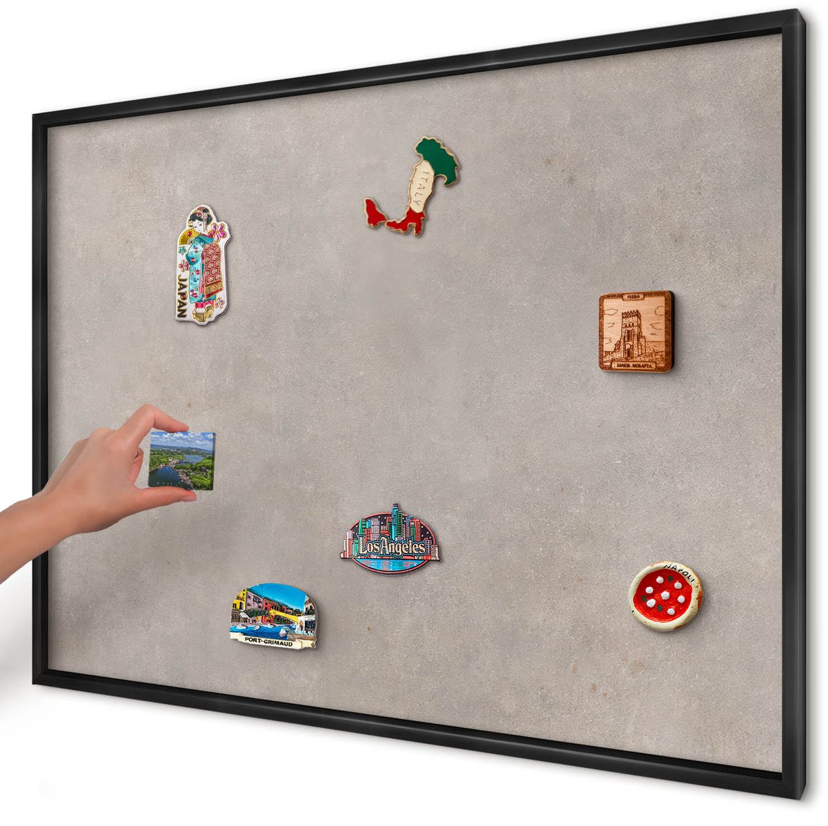 Artprintcave Grijs Magneetbord mit Zwart Frame - 100x70 cm - Neutrale Elegantie Magneetbord Voor Keuken - Minimalist Magneet Bord mit Frame - Texturen