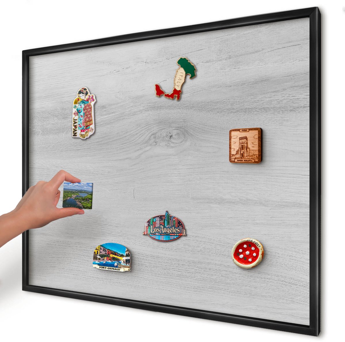 Artprintcave Grijs Magneetbord mit Zwart Frame - 80x60 cm - Houten Constructie Bord Voor Magneten - Minimalist Notitiebord - Texturen