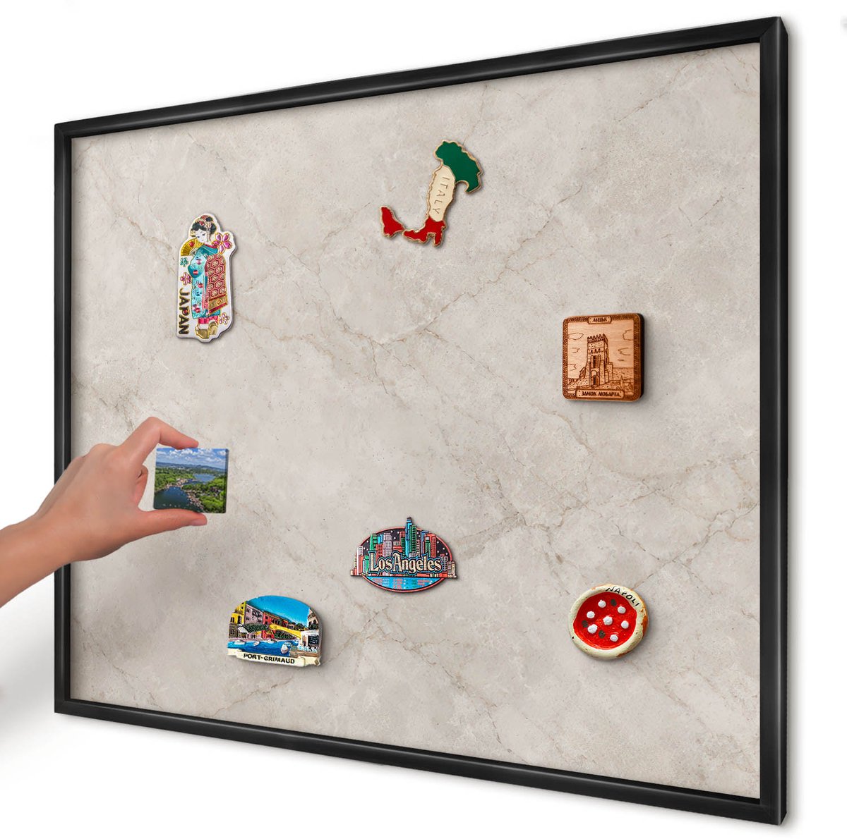 Artprintcave Wit Magneetbord mit Zwart Frame - 80x60 cm - Natuurlijke Elegantie Memobord Keuken - Klassiek Magnetisch Bord - Texturen