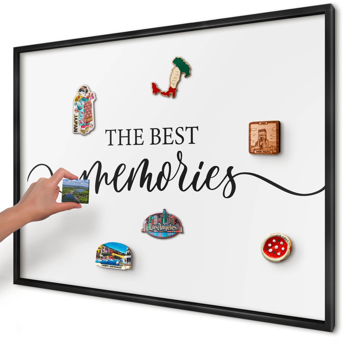Artprintcave Wit Magneetbord mit Zwart Frame - 100x70 cm - Inspirerende Herinneringen Wandbord Magnetisch - Typografisch Notitiebord - Teksten