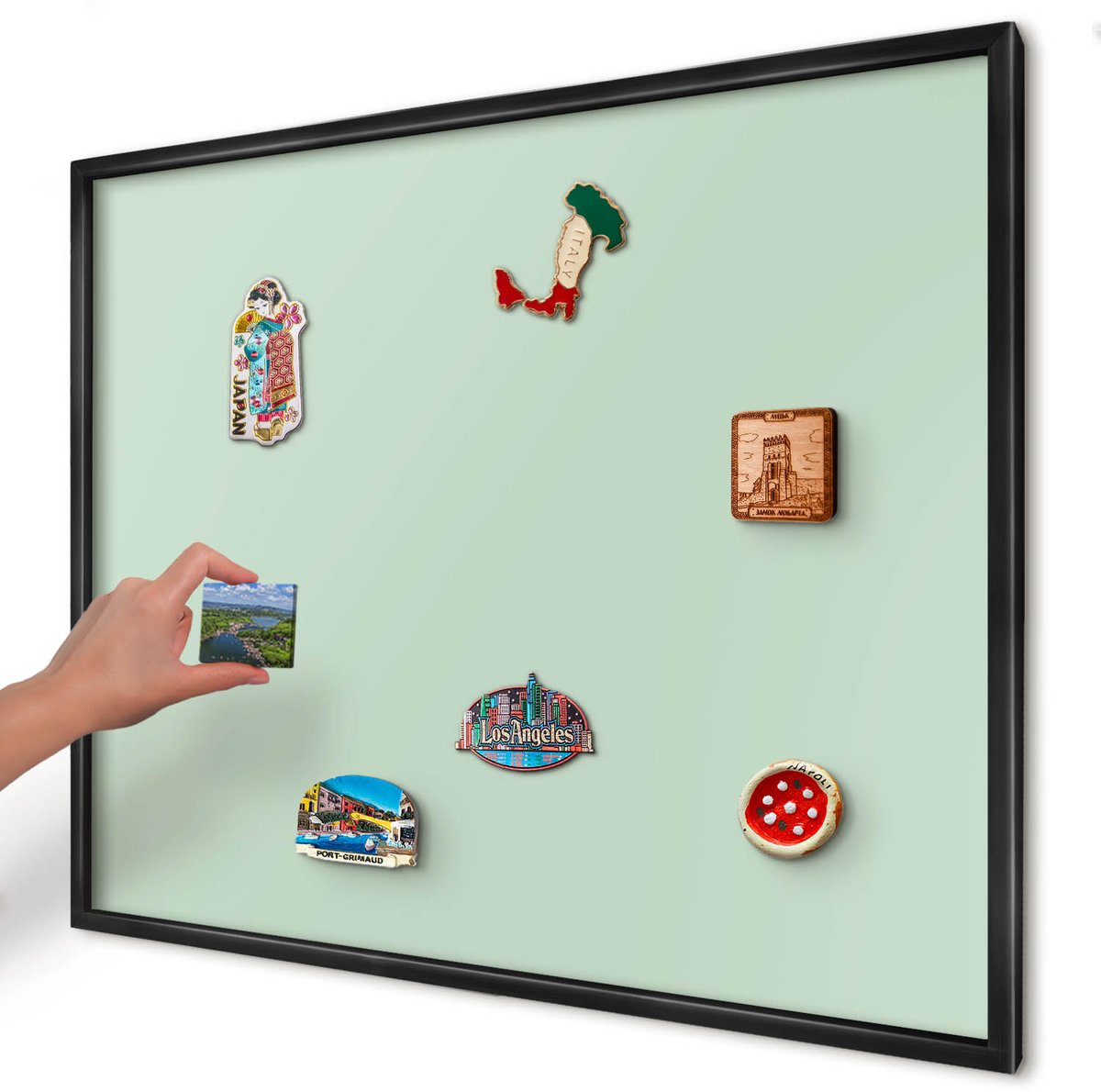 Artprintcave Groente Magneetbord mit Zwart Frame - 80x60 cm - Mintgroen Magneetbord Voor Keuken - Minimalist Memobord Keuken - Achtergronden En Patronen