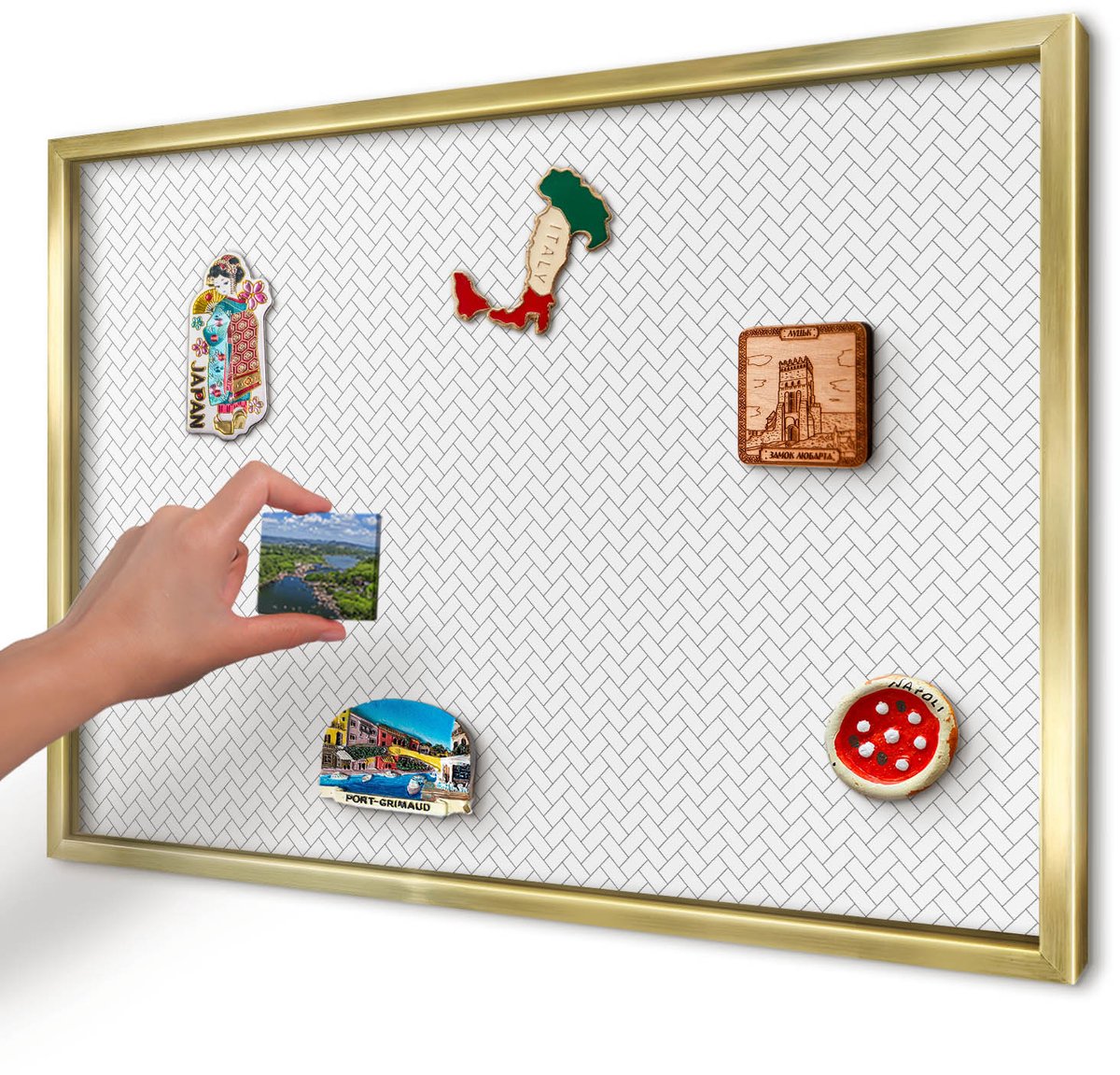 Artprintcave Wit Magneetbord mit Gouden Frame - 60x40 cm - Witte Visgraat Memobord Keuken - Minimalist Bord Voor Magneten - Achtergronden En Patronen
