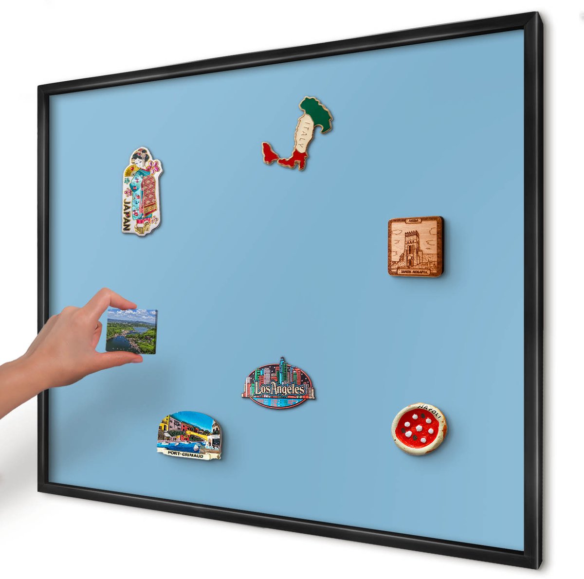 Artprintcave Blauw Magneetbord mit Zwart Frame - 80x60 cm - Blauwe Kleur Magneet Bord mit Frame - Minimalist Notitiebord - Achtergronden En Patronen