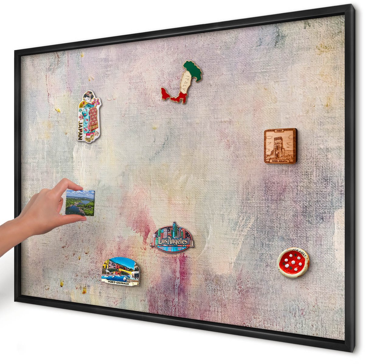 Artprintcave Romig Magneetbord mit Zwart Frame - 100x70 cm - Pastel Abstractie Magnetisch Bord Voor Magneten - Abstract Magnetische Organizer - Abstractie