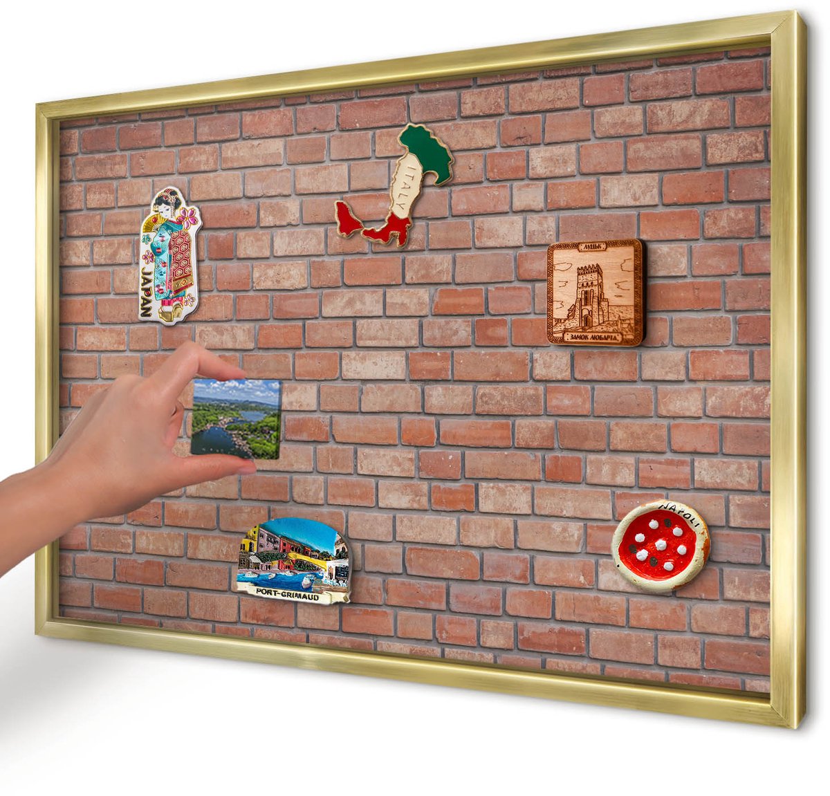 Artprintcave Bruin Magneetbord mit Gouden Frame - 60x40 cm - Bakstenen Muur Notitiebord - Industrieel/Loft Magnetisch Bord Voor Magneten - Texturen