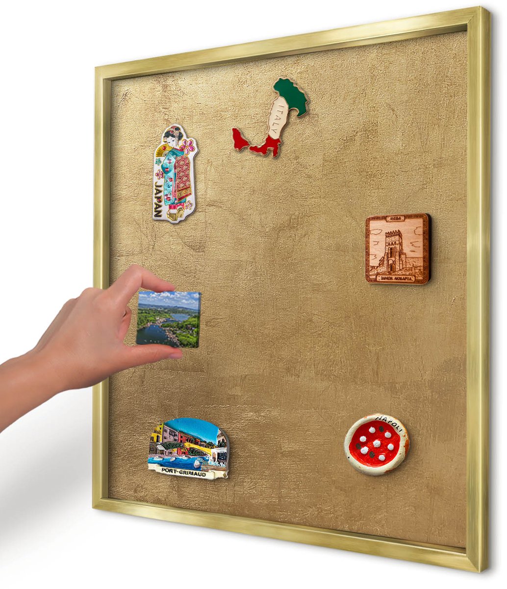 Artprintcave Geel Magneetbord mit Gouden Frame - 50x50 cm - Gele Textuur Magneet Bord mit Frame - Rustiek Wandbord Magnetisch - Texturen