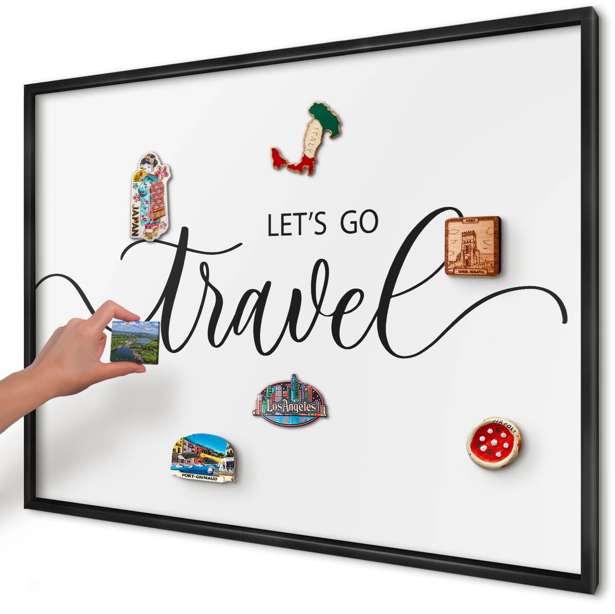Artprintcave Zwart Magneetbord mit Zwart Frame - 100x70 cm - Laten We Samen Op Reis Gaan Magnetisch Bord Voor Magneten - Typografisch Bord Voor Magneten - Teksten