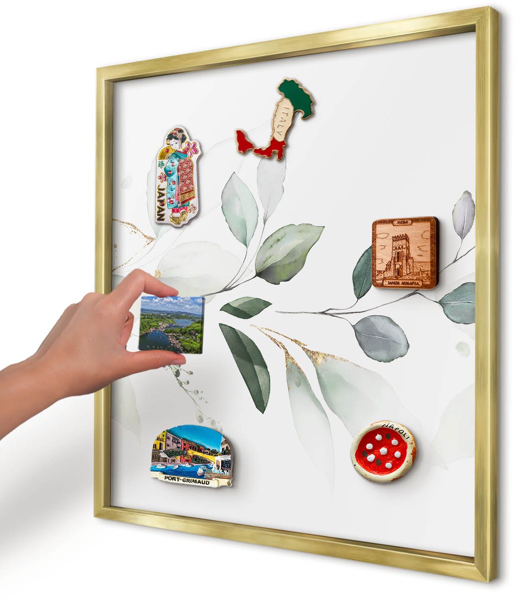 Artprintcave Groente Magneetbord mit Gouden Frame - 50x50 cm - Botanische Elegantie Bord Voor Magneten - Waterverf Magnetische Organizer - Bloemen En Planten