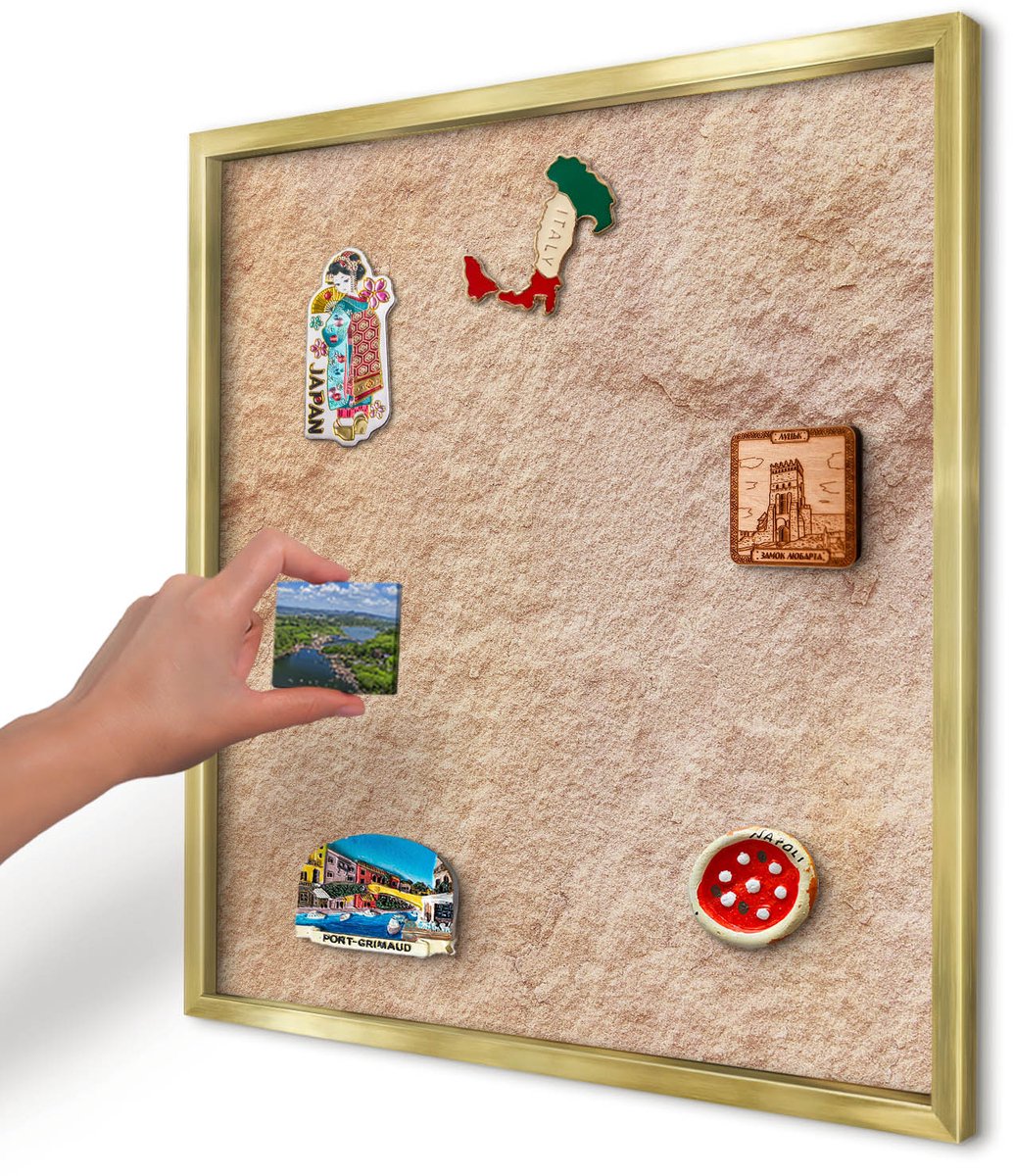 Artprintcave Bruin Magneetbord mit Gouden Frame - 50x50 cm - Steenstructuur Magnetisch Bord Voor Magneten - Rustiek Magneet Bord mit Frame - Texturen