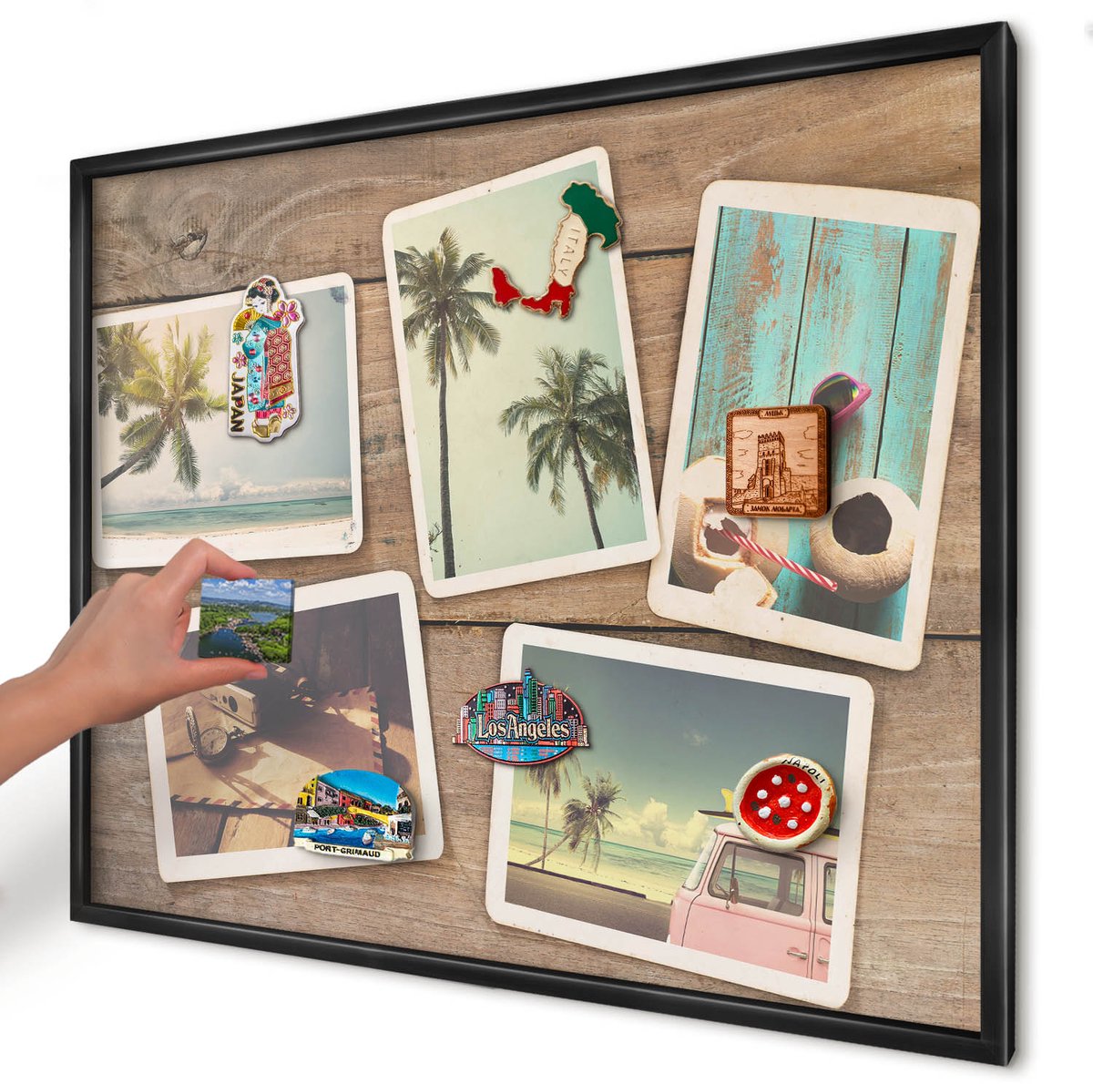 Artprintcave Beige Magneetbord mit Zwart Frame - 80x60 cm - Vakantienostalgie Notitiebord - Vintage Wandbord Magnetisch - Natuur
