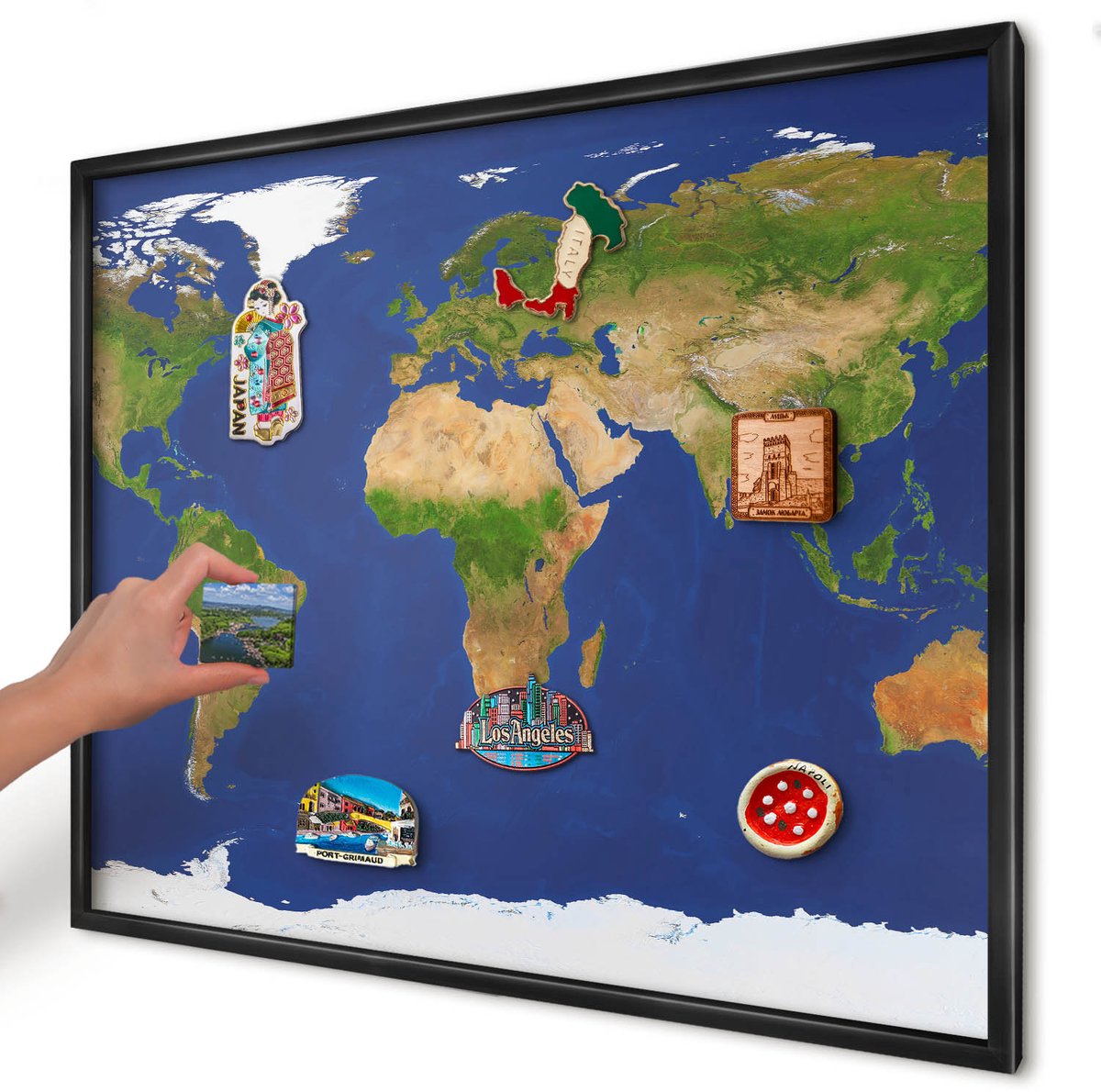 Artprintcave Marine Magneetbord mit Zwart Frame - 80x60 cm - De Wereld In Kaart Brengen Magneetbord Voor Foto's - Modern Wandbord Magnetisch - Kaarten