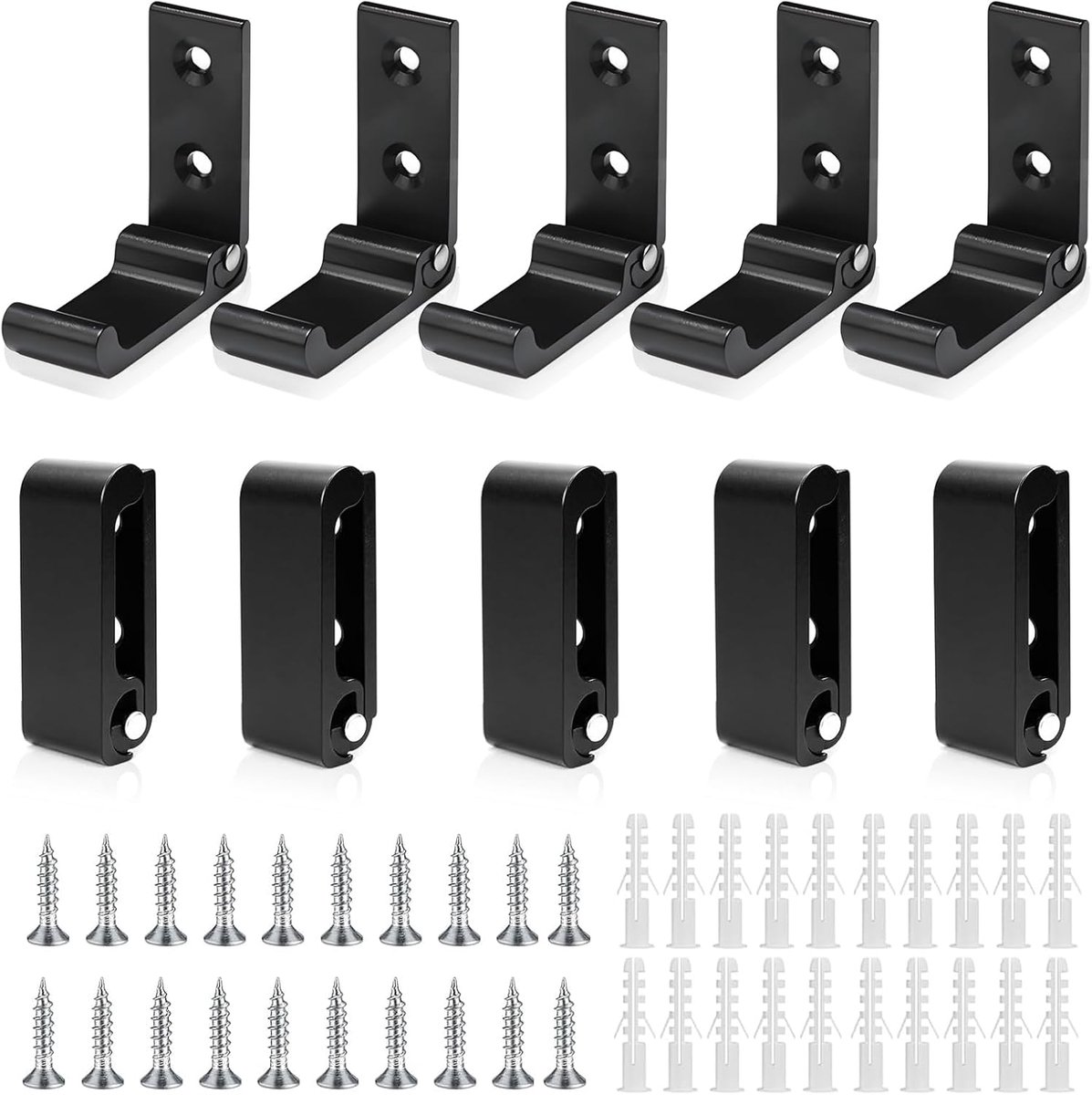 SnelShoppen - Pack van 10 Vouwbare Wandhaken - Vouwhaken Zwart Aluminium Legering - Vouwbare Kledinghaken - Wandmontage met Gebogen Schroeven voor Sla
