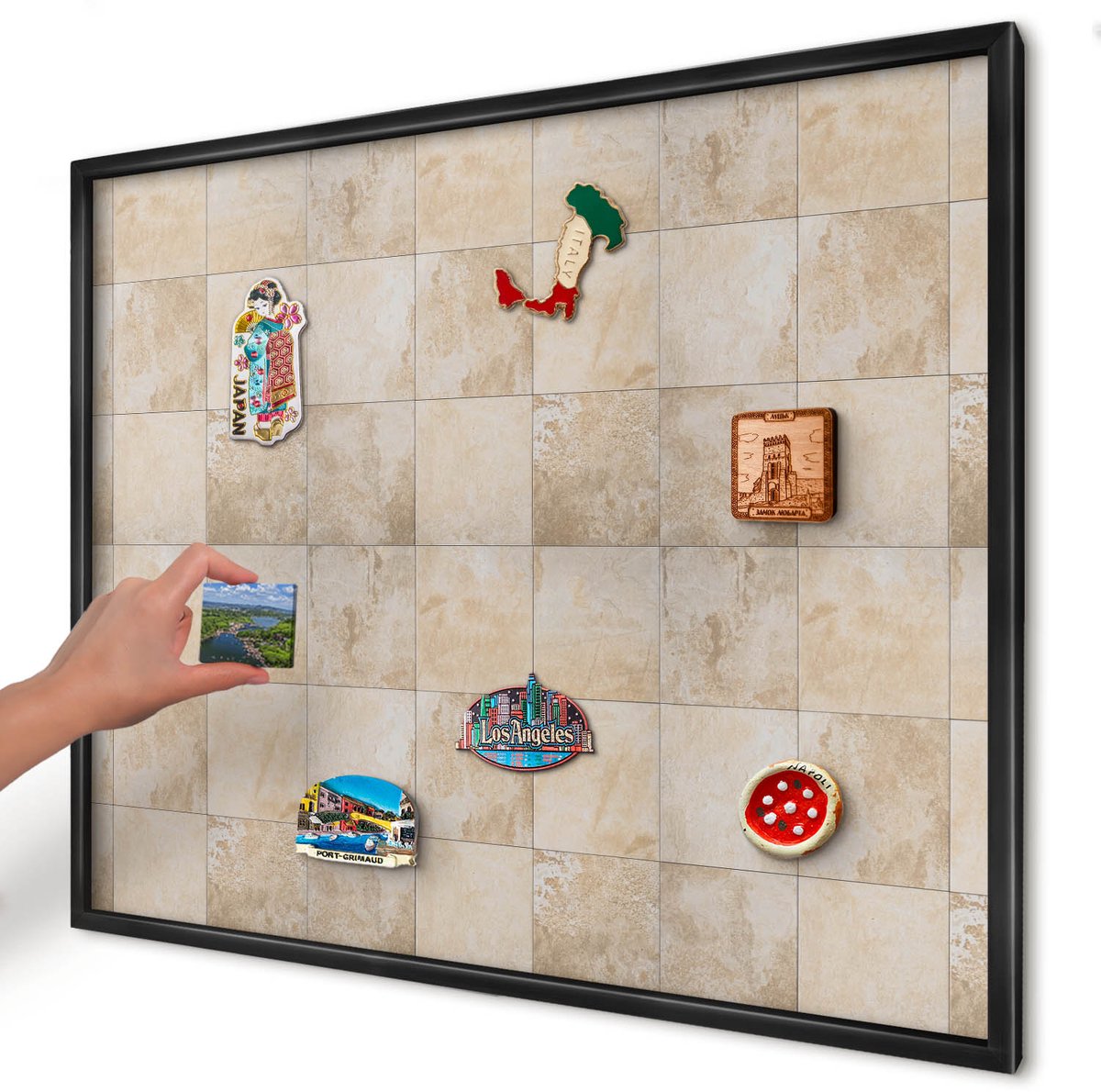 Artprintcave Beige Magneetbord mit Zwart Frame - 80x60 cm - Neutrale Elegantie Magneetbord Voor Foto's - Minimalist Memobord Keuken - Texturen