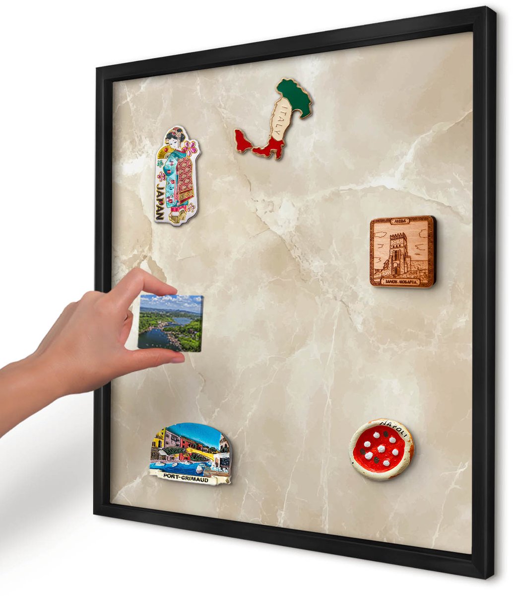 Artprintcave Beige Magneetbord mit Zwart Frame - 50x50 cm - Marmerpatroon Notitiebord - Minimalist Magneetbord Voor Foto's - Achtergronden En Patronen