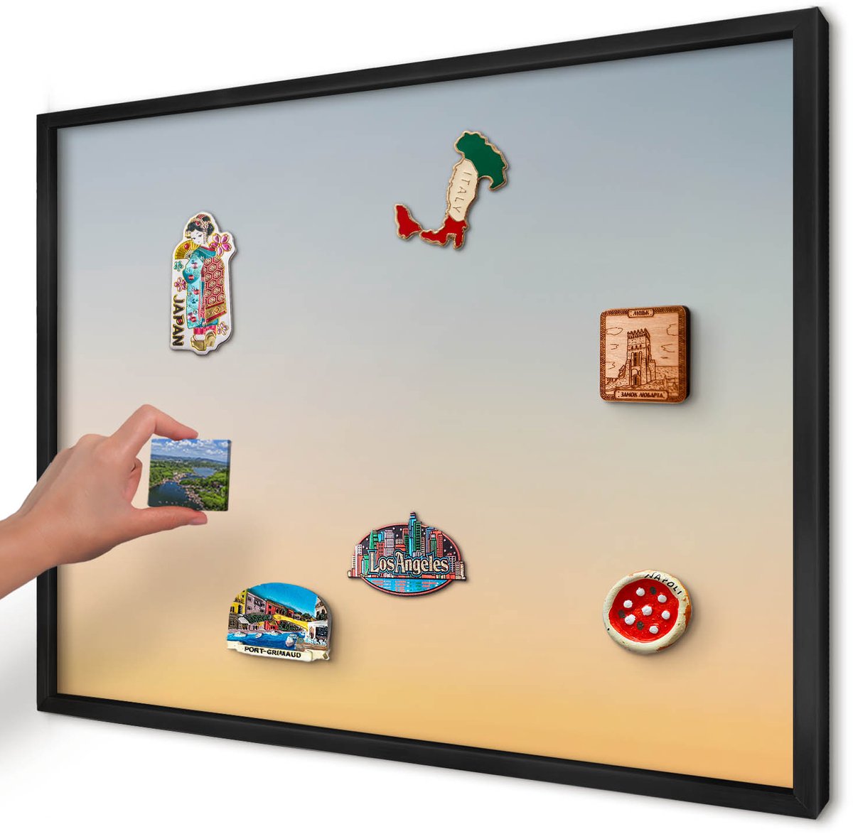 Artprintcave Oranje Magneetbord mit Zwart Frame - 70x50 cm - Pastelkleurige Overgang Magnetisch Bord - Abstract Wandbord Magnetisch - Achtergronden En Patronen