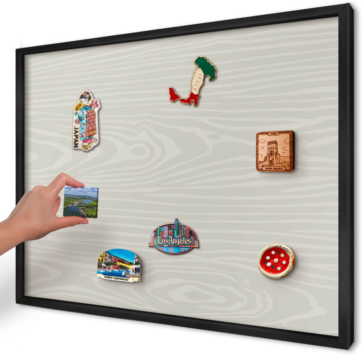 Artprintcave Grijs Magneetbord mit Zwart Frame - 70x50 cm - Houten Constructie Magneetbord Voor Foto's - Minimalist Memobord Keuken - Texturen
