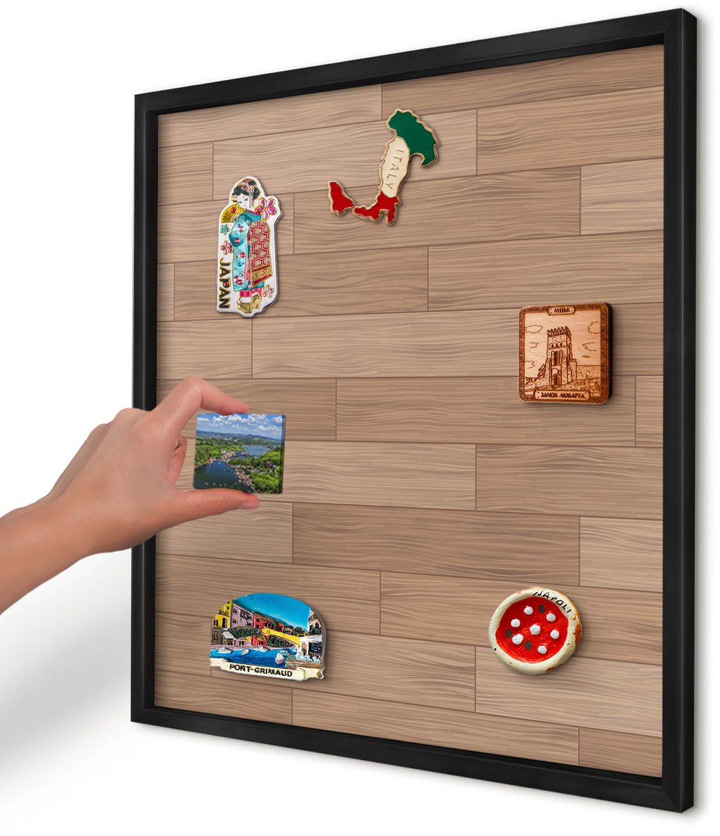 Artprintcave Bruin Magneetbord mit Zwart Frame - 50x50 cm - Houten Patroon Notitiebord - Rustiek Magneetbord Voor Foto's - Texturen