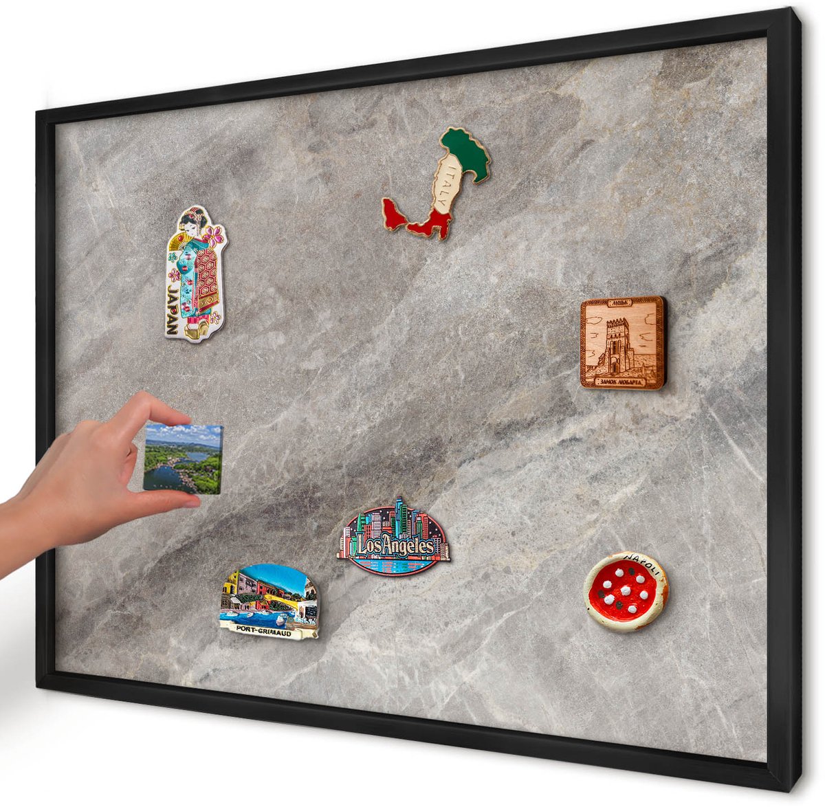 Artprintcave Grijs Magneetbord mit Zwart Frame - 70x50 cm - Steenstructuur Magneetbord Voor Foto's - Minimalist Magnetisch Bord Voor Magneten - Texturen