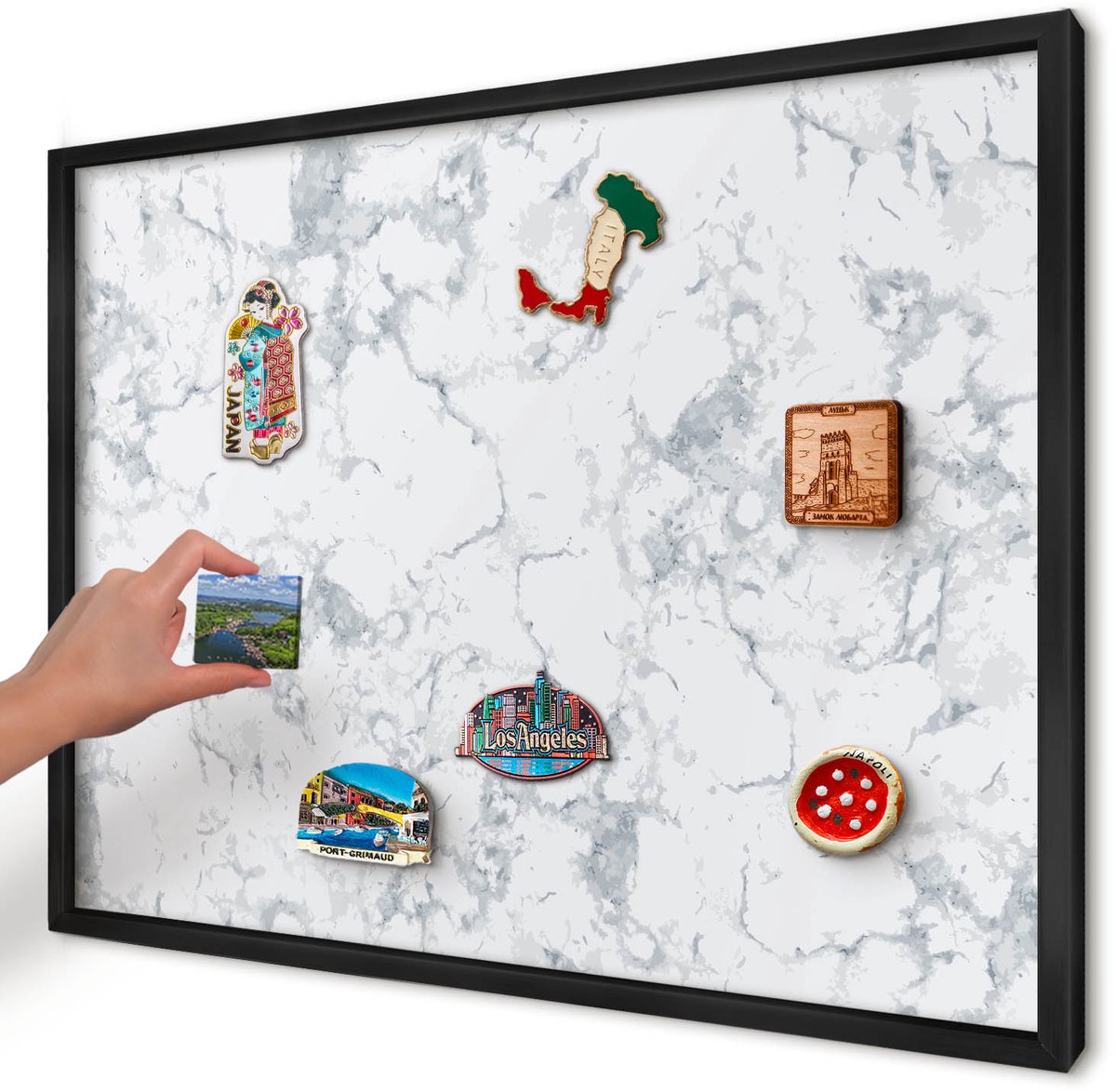 Artprintcave Grijs Magneetbord mit Zwart Frame - 70x50 cm - Marmeresthetiek Magneet Bord mit Frame - Minimalist Magnetisch Bord - Texturen