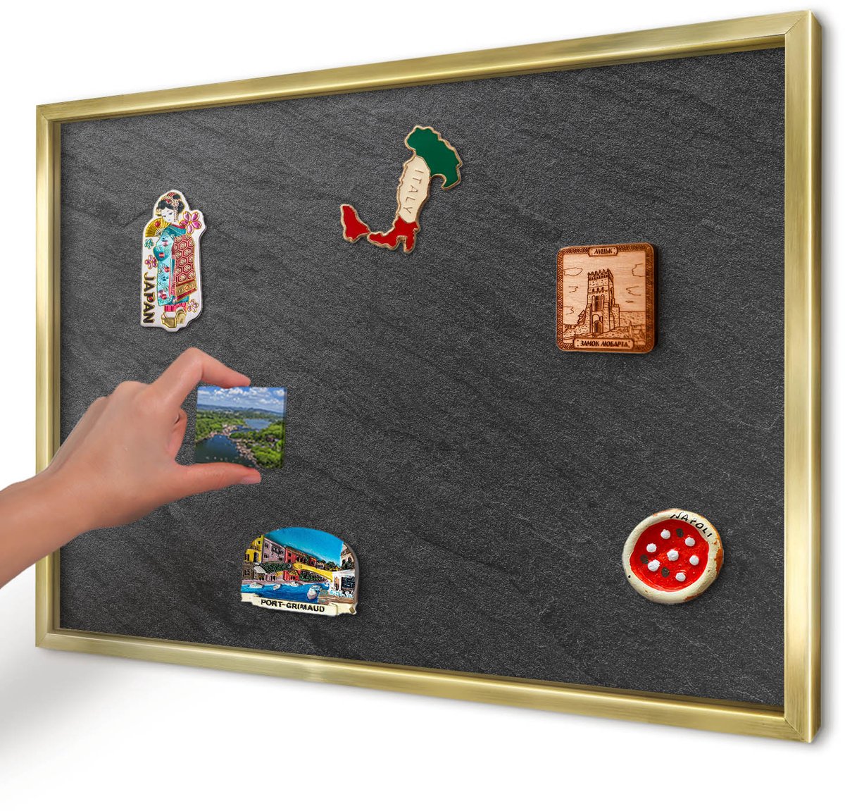 Artprintcave Zwart Magneetbord mit Gouden Frame - 60x40 cm - Zwarte Textuur Memobord Keuken - Minimalist Magnetisch Bord - Texturen