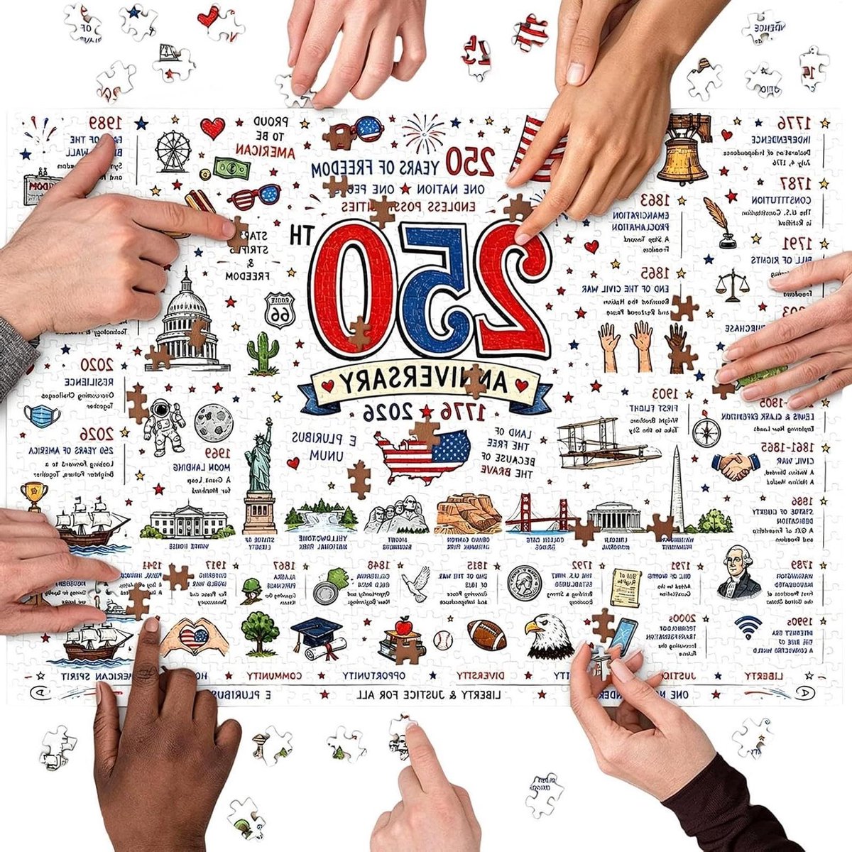 Patriotische Puzzel - Amerika Puzzel - Familieactiviteit - Vrijheidssymbolen - 50x70 cm - Meerdere kleuren