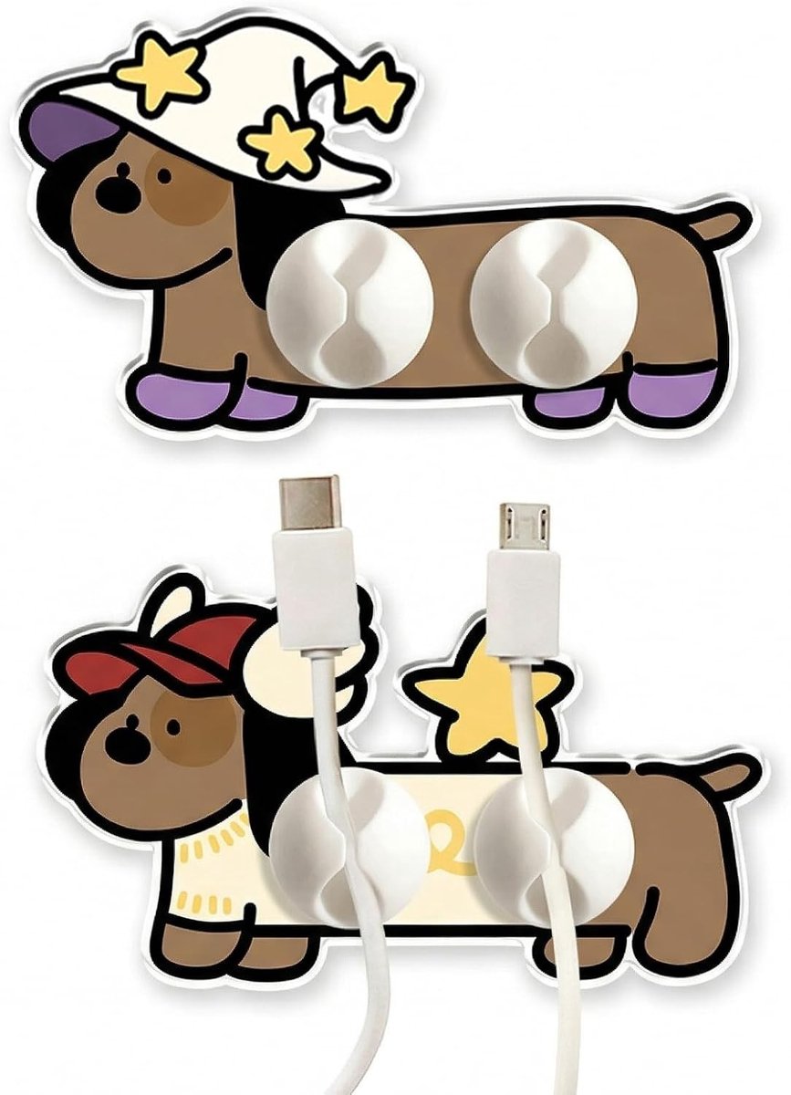 Kabelhouders voor bureau - 2 stuks - acryl design - teckel hond - vrolijke kabelorganisatie - ShopVlot