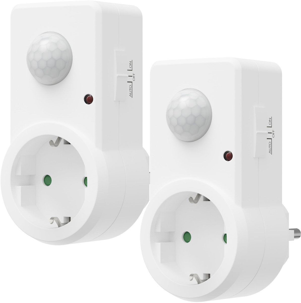 SnelShoppen - 2-delige set tussenstekkers met bewegingsmelder 120 graden/9 meter infrarood sensor stopcontact voor binnen PIR-sensor wit