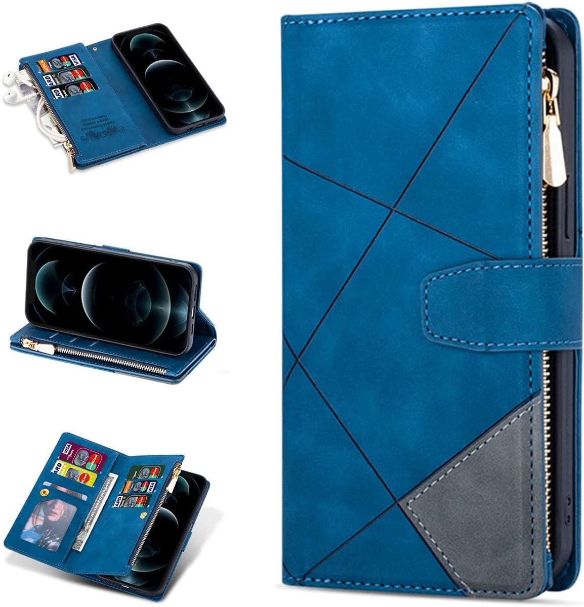 Wallet Case voor Samsung Galaxy S21 5G, Lederen Flip Folio Stand View