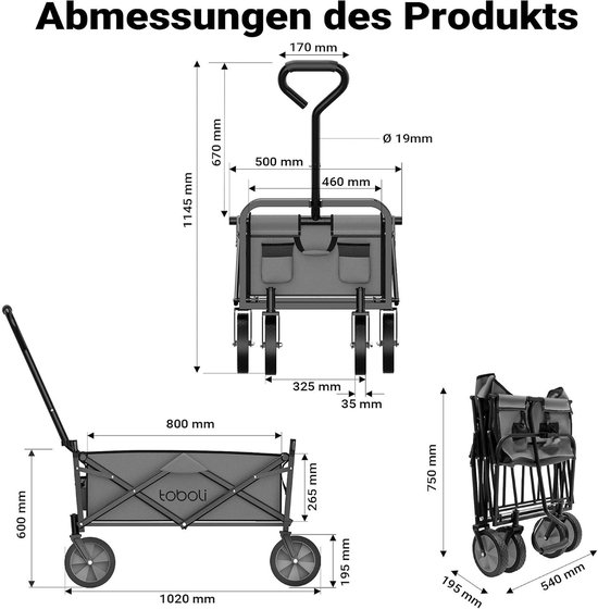 Opvouwbare Bolderkar - Offroad Bolderwagen - Tot 100 kg Draagkracht - Trolleywagen - Met Telescopische Handgreep van Opvouwbare Bolderkar — afbeelding 4