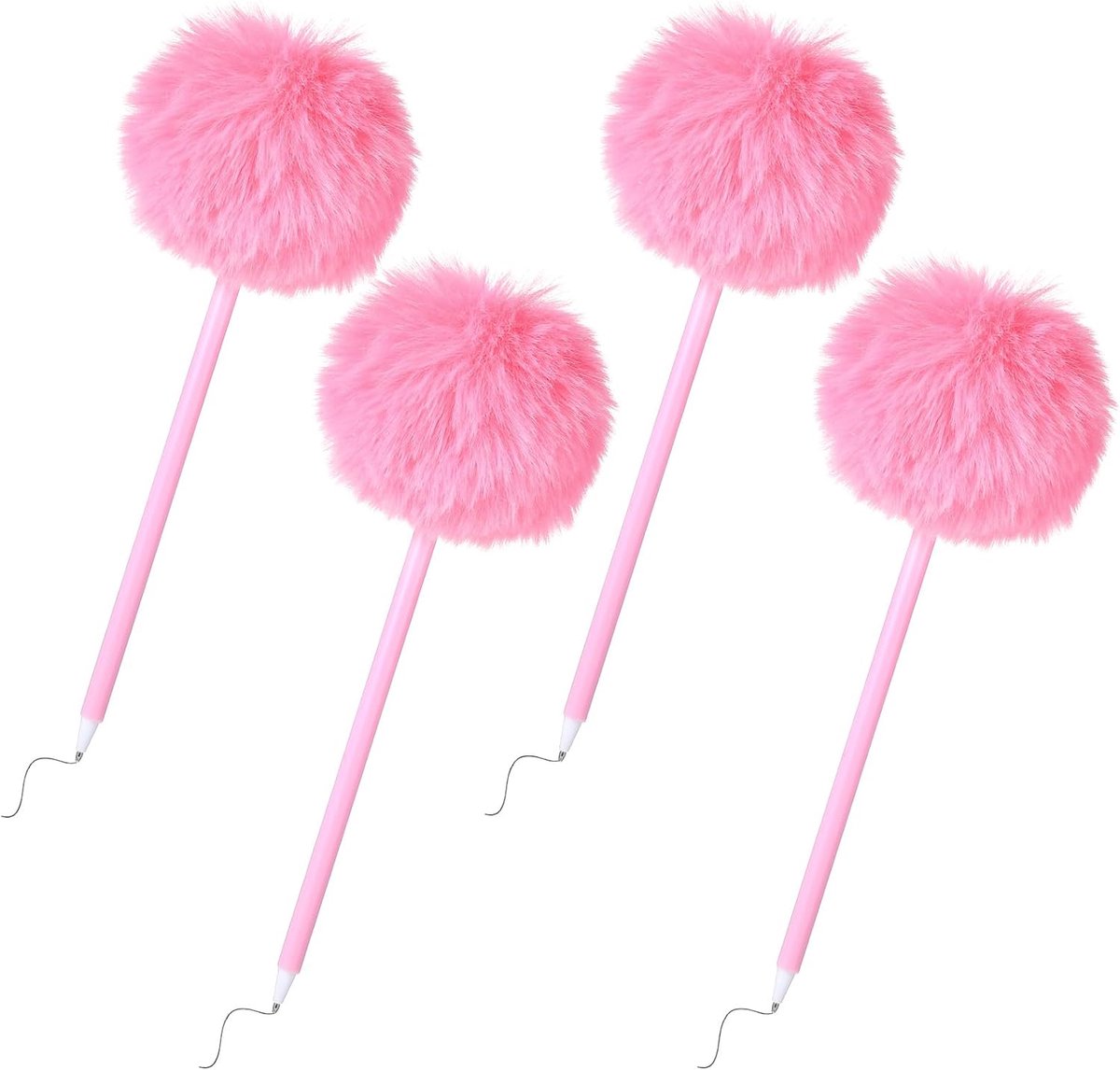 4 stuks grappige balpennen voor meisjes, roze pomponpennen, plastic balpen, schattige pluizige pen voor school, kantoorbenodigdheden en geschenken