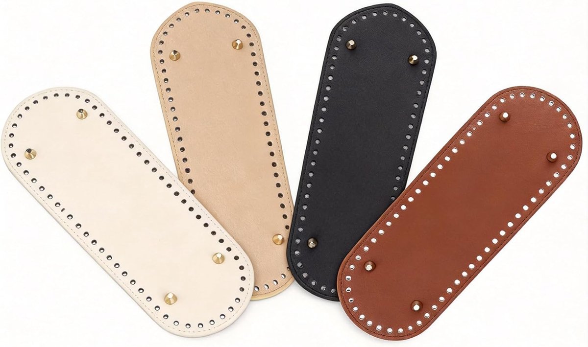 Set van 4 Zakbodem 30x10cm voor Haken - Zakbodem Inzetstuk gemaakt van duurzaam imitatieleer met 75 voorgesneden gaten voor doe-het-zelf breitassen, schoudertassen & handtassen (4 kleuren)