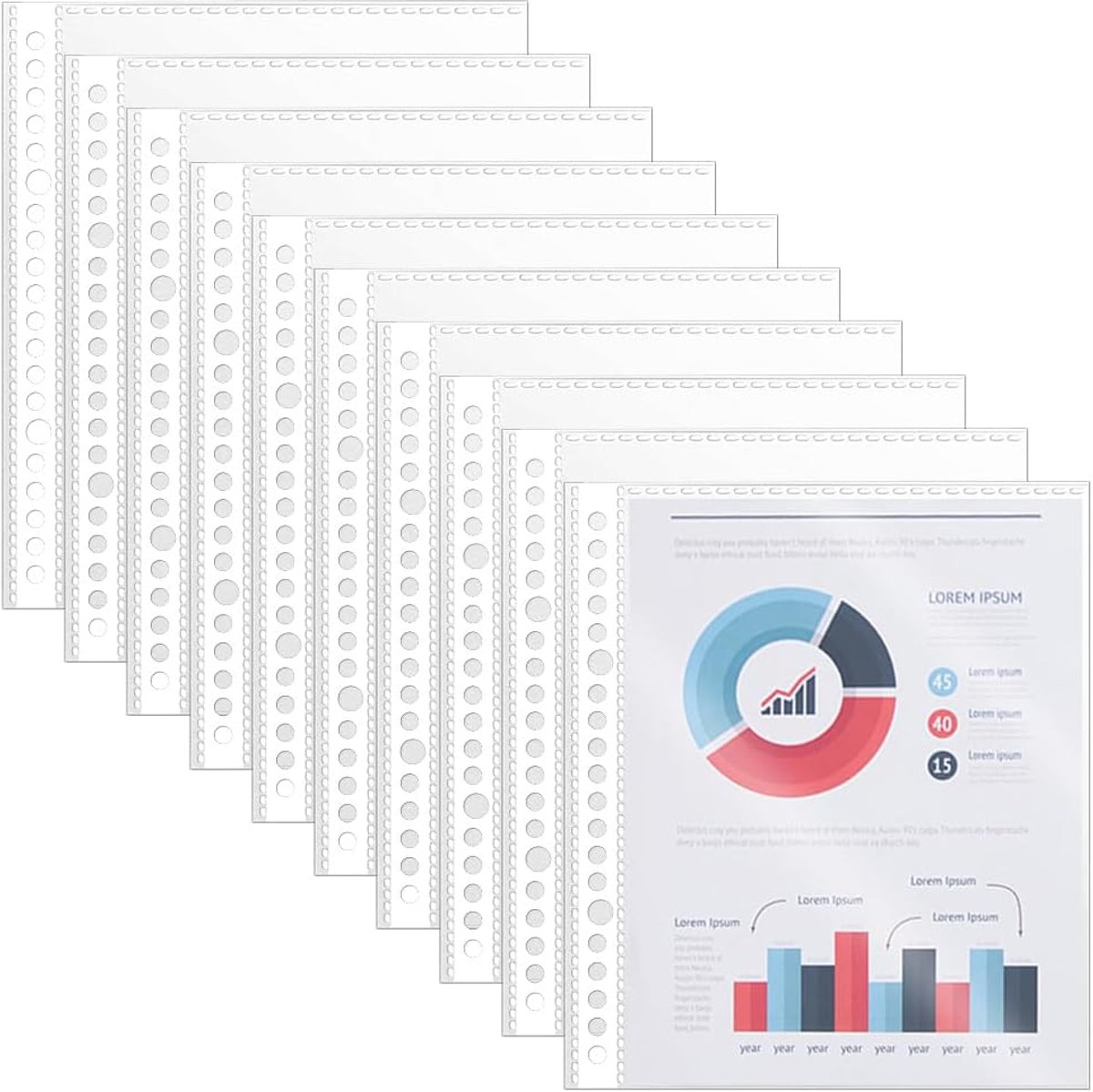 Elba Standaard Folio-hoezen, A5, transparant, multi-perforatie, 200