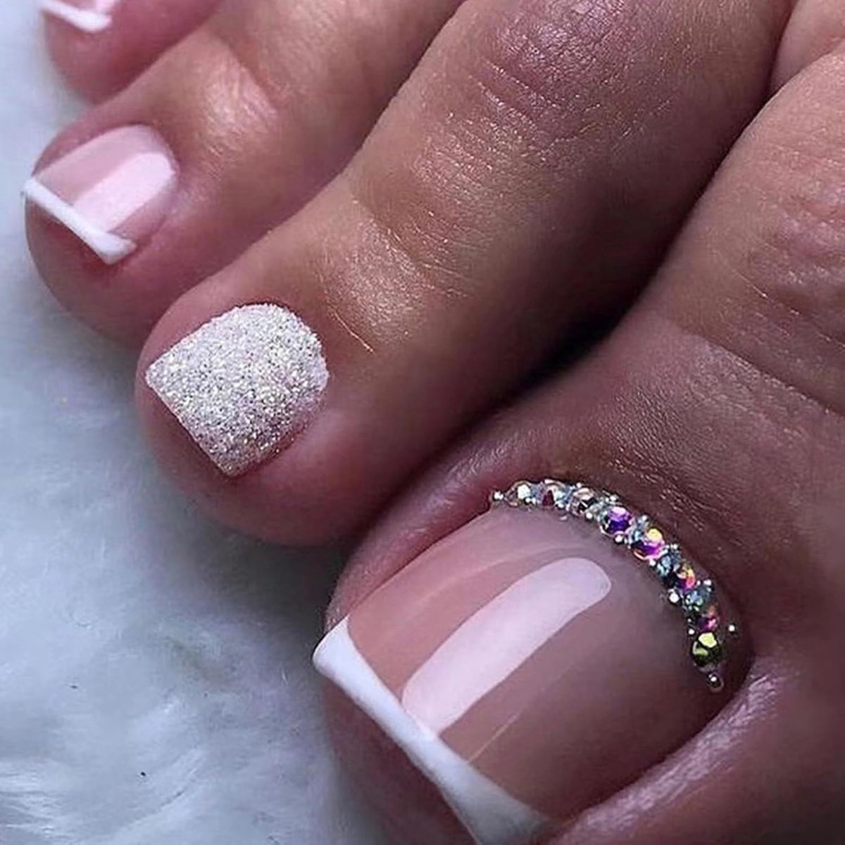 Verpakking met 24 kunstmatige teennagels, korte Franse kunstmatige