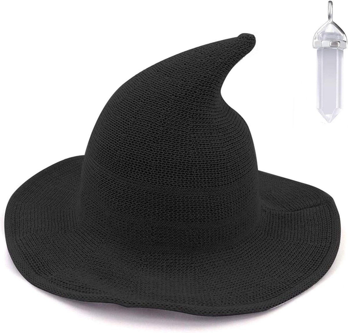 Heksenhoed voor Halloween,Harry Potter Heksenhoed Opvouwbare,Carnaval Cosplay Cap met Witte Kristallen Ketting,Themafeest Tovenaarshoed,Puntmuts Hoofddeksel heksen accessoire,Duurzame Heksenpet