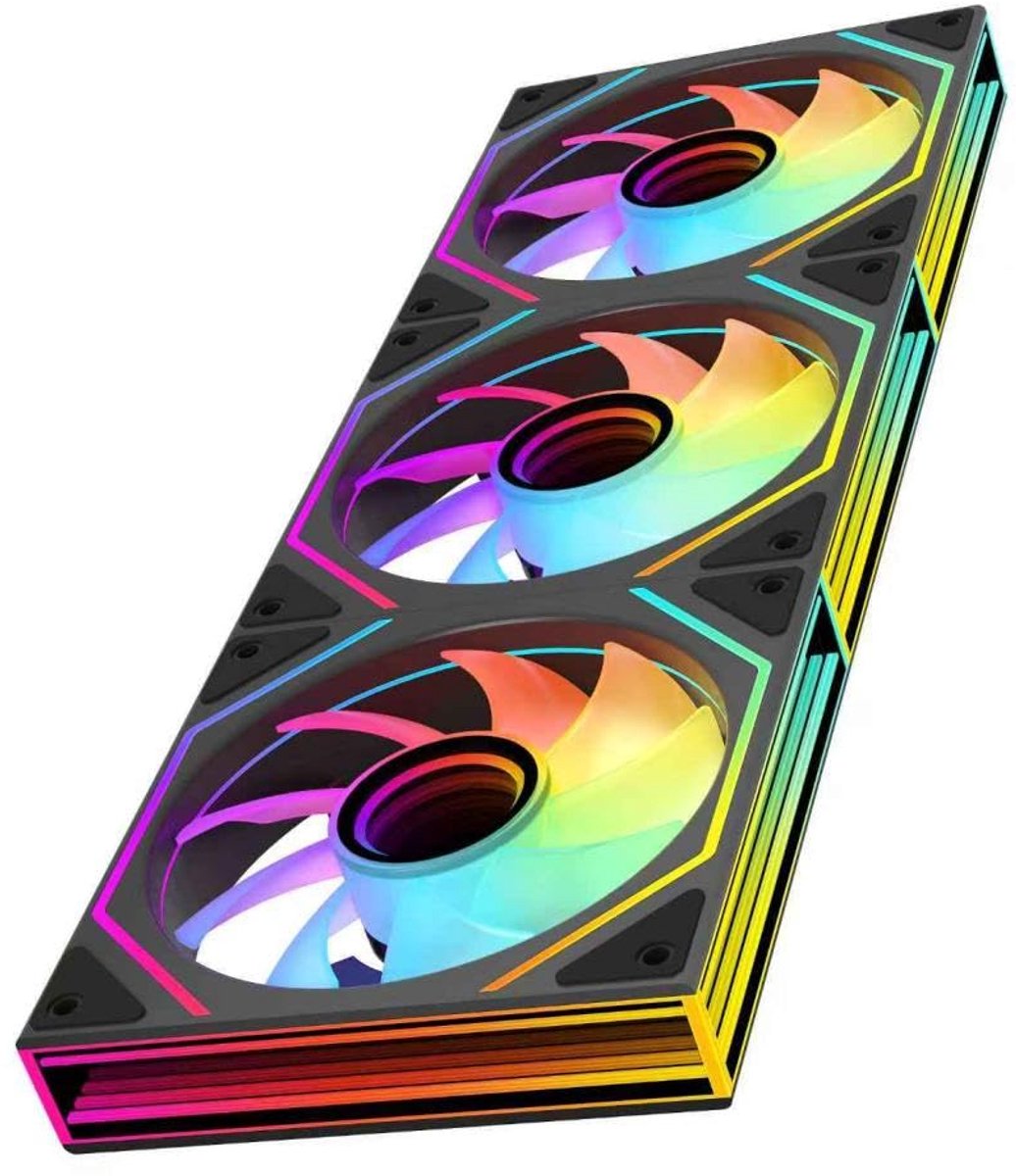 Prism 6MAX RGB pc-ventilator 120MM 3 stuks [Rechthoek Infinity Mirror MAX] [1850±10% RPM] 5V3PIN ARGB en 12V4PIN PWM ventilator zwart