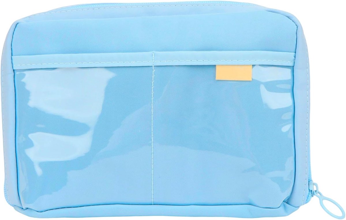 pennenetui groot - blauw - met decoratieve patches - ideaal voor school - ShopVlot