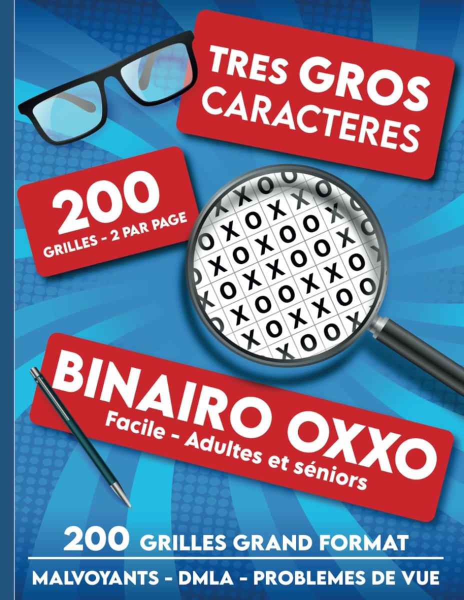 Binairo spel voor volwassenen en senioren - 200 grote puzzels - grote letters - ideaal voor slechtzienden - ShopVlot