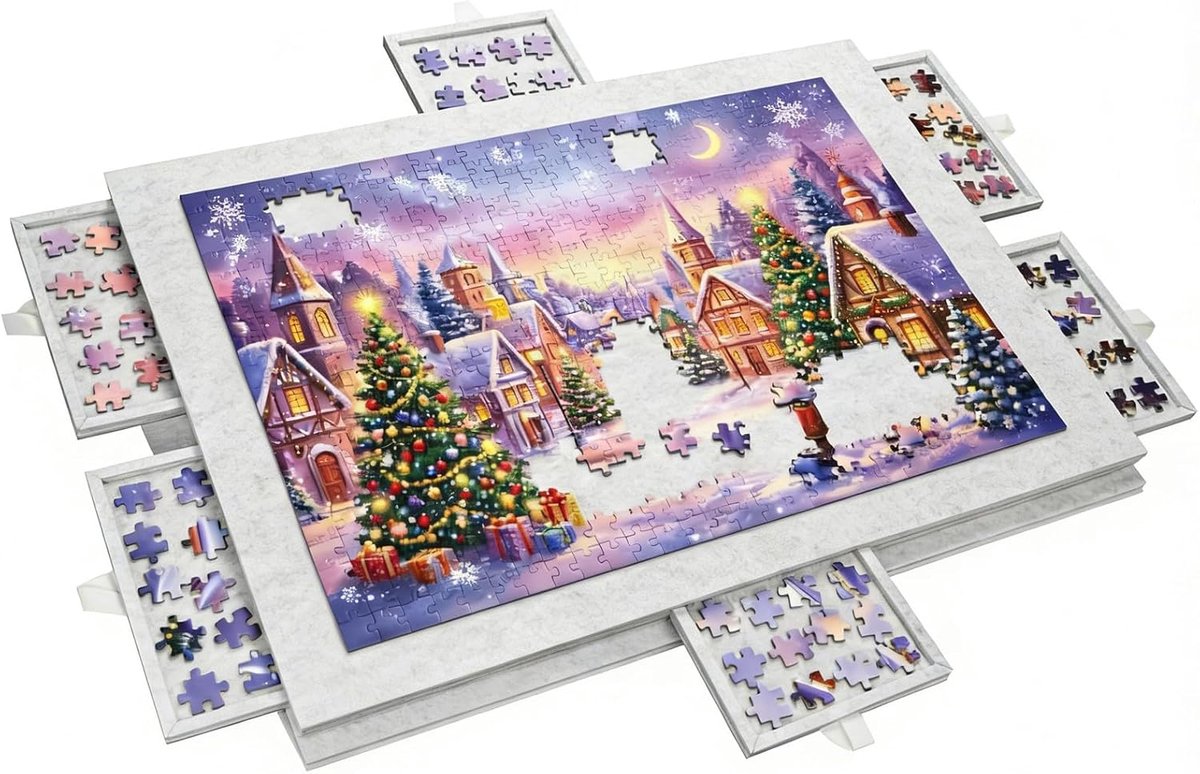 SnelShoppen - Vilt Puzzelbord met 6 Lades, 2-in-1 Stand en Deksel, Opvouwbaar Puzzel Tafel voor Volwassenen, Draagbaar Puzzel Bord tot 1000 Stukjes, W