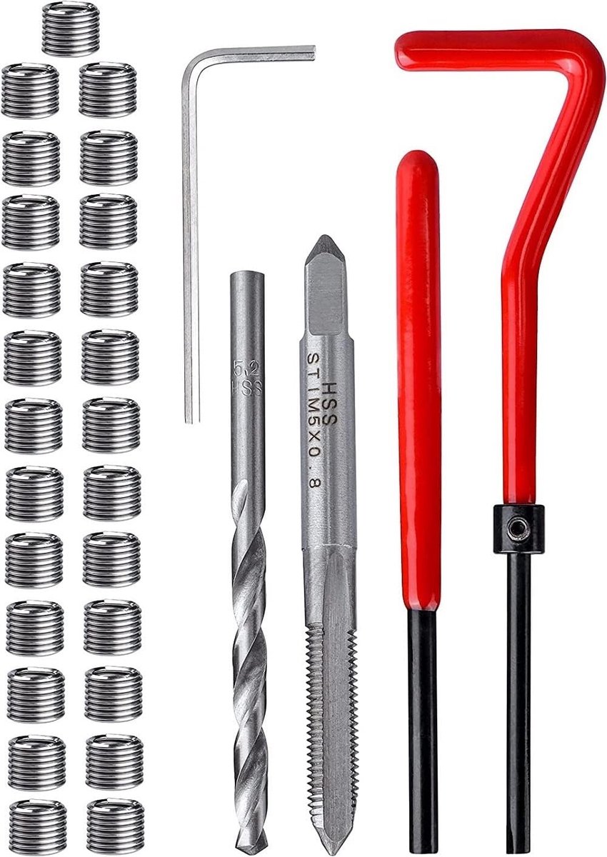 30 stuks, M5 x 0,8 mm, roestvrij staal, schroefdraadreparatieset