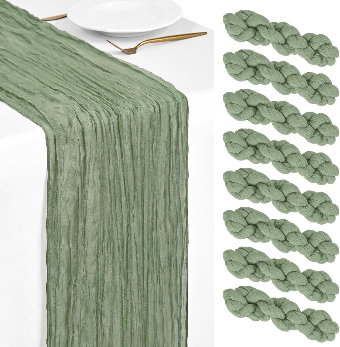 8 Pack Salie Groen Kaasdoek Tafelloper 45x275cm Boho Gaas Kaasdoek