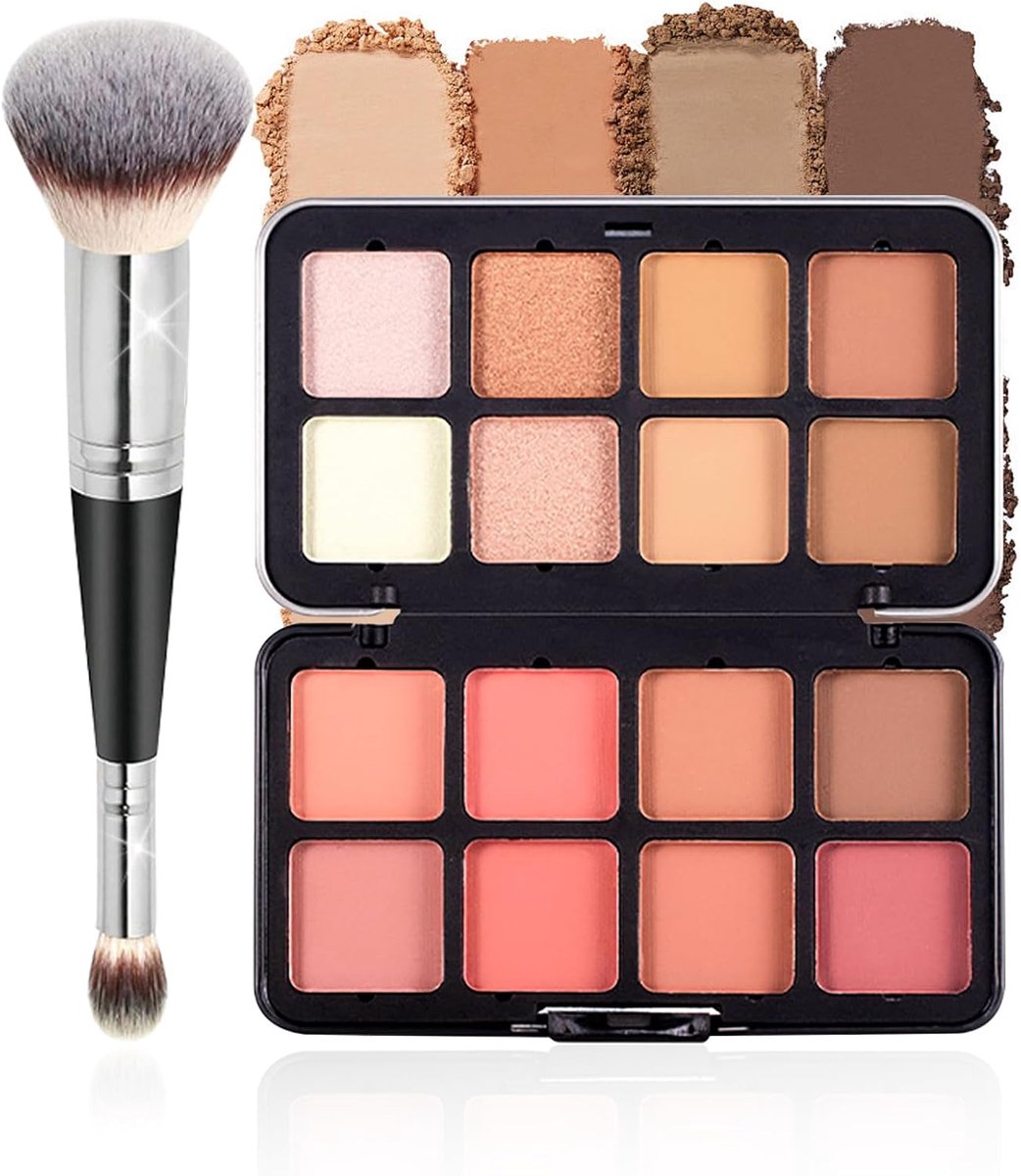 Blush Contour Highlighter Make-up Palette met Borstel, 16 kleuren Blush Bronzer Poeder, Professionele Make-up Giftset Langdurig Gezichtsmake-up voor Vrouwen Meisjes Schoonheid Cosmetica Sets