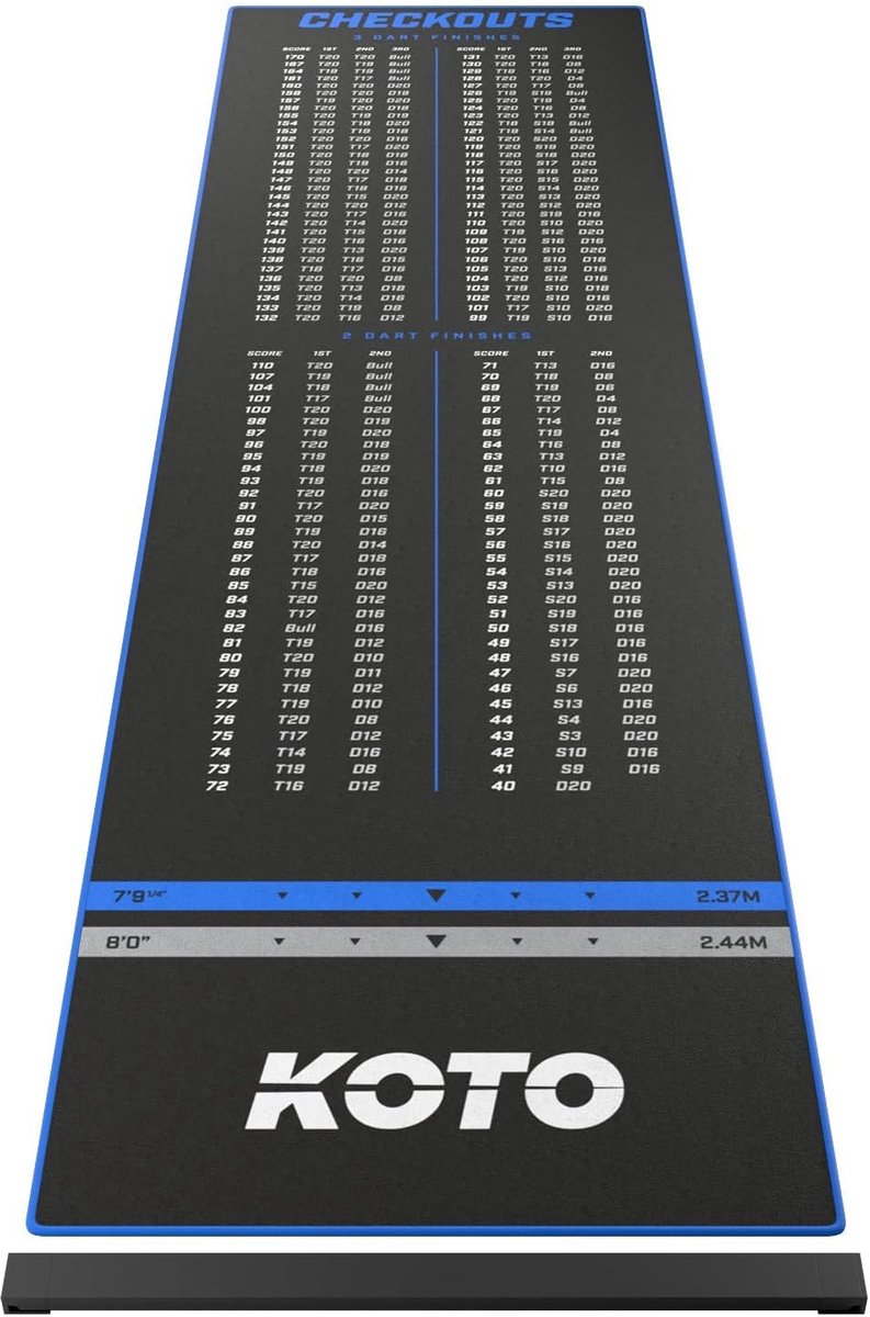 SnelShoppen - Dartmat Koto - Carpet Checkout Dart Mat 285x80cm - EVA met Oche - Blauw - Antislip Rubber Onderkant - Vloerbescherming en Darts Bescherm