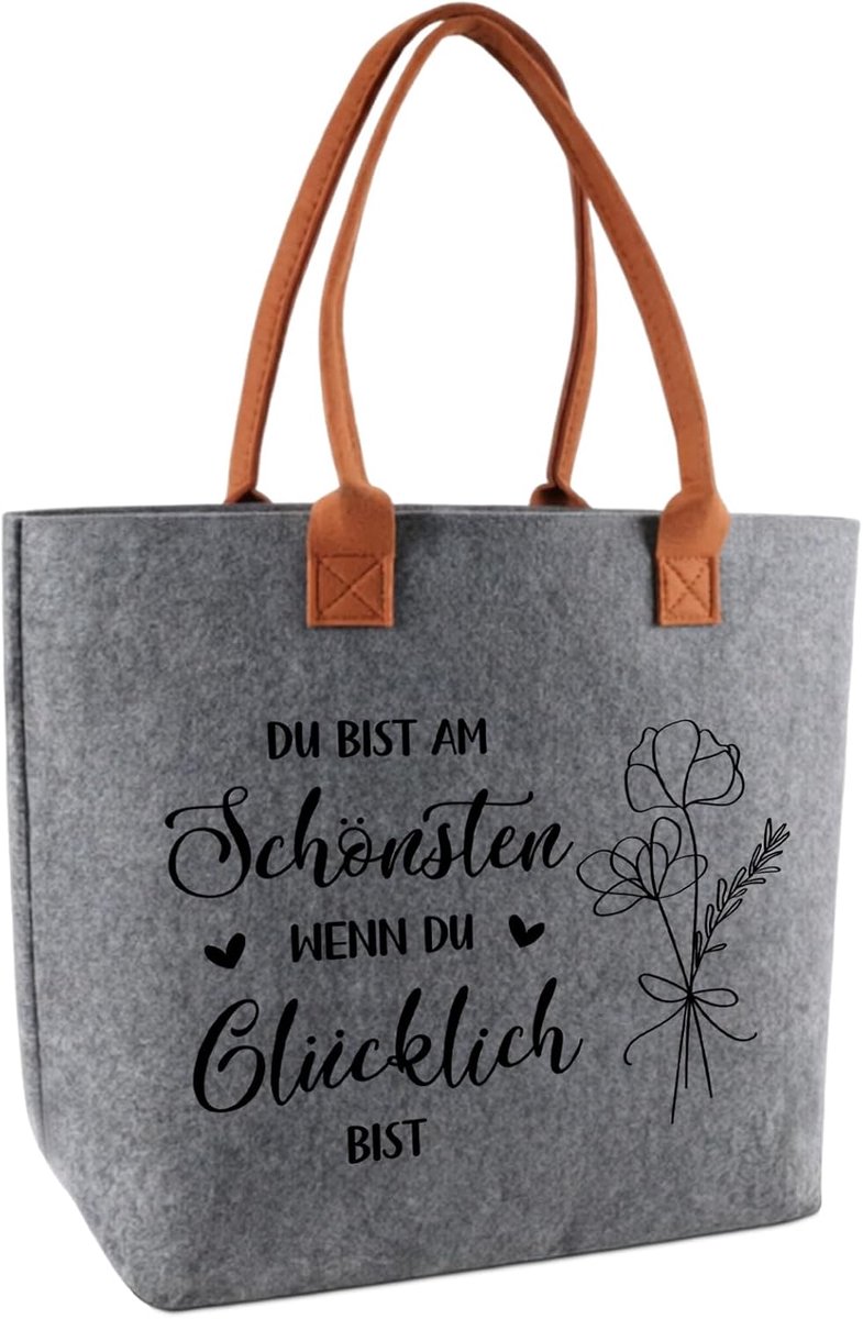 Grote vilten tas met spreuk, shopper tas van vilt, tote bag voor dames, cadeau voor vrouwen, mama, vriendin, collega voor verjaardag, vakantie, housewarming